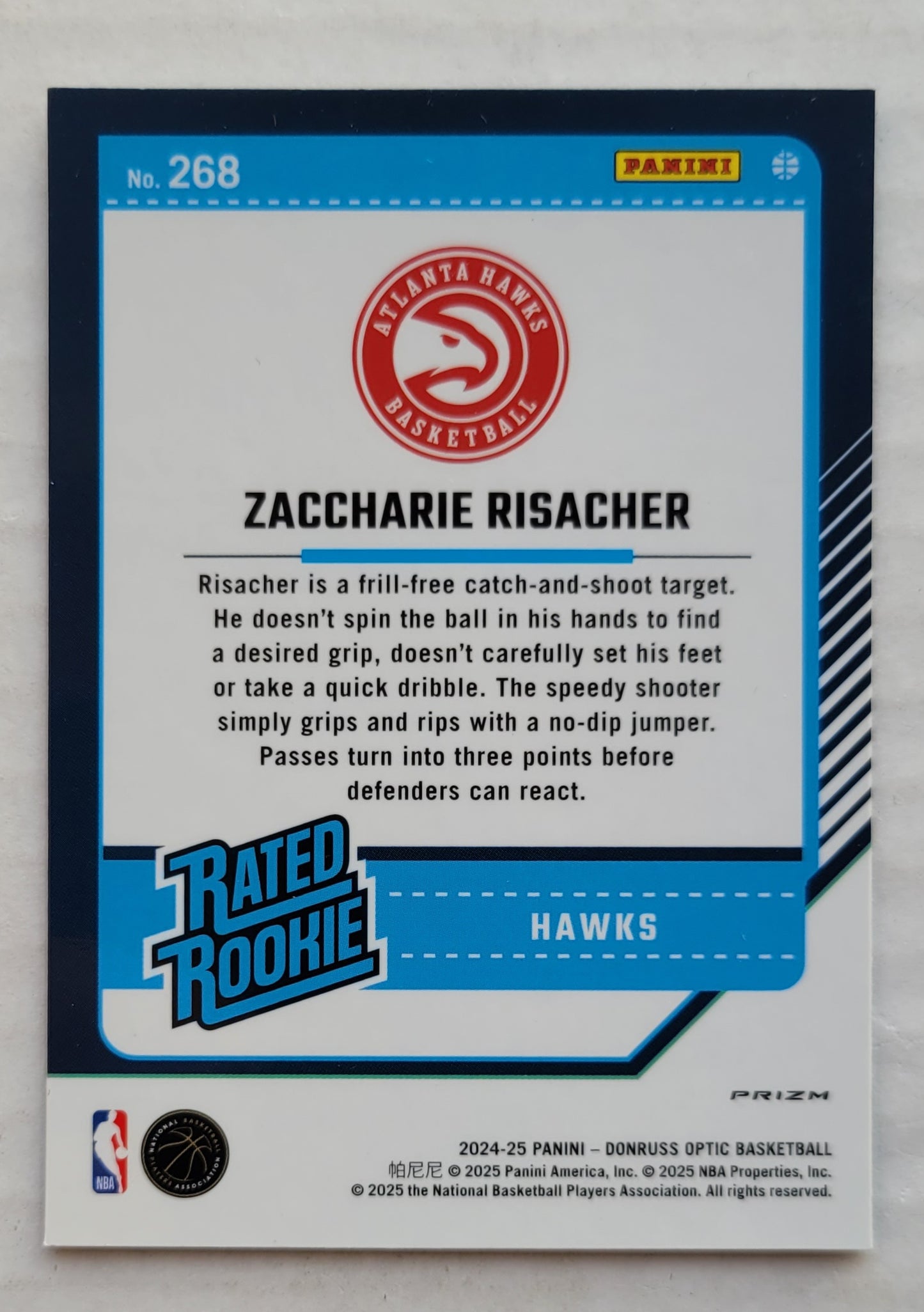 Zaccharie Risacher - 2024-25 Donruss Optic Purple Shock #268 RR RC