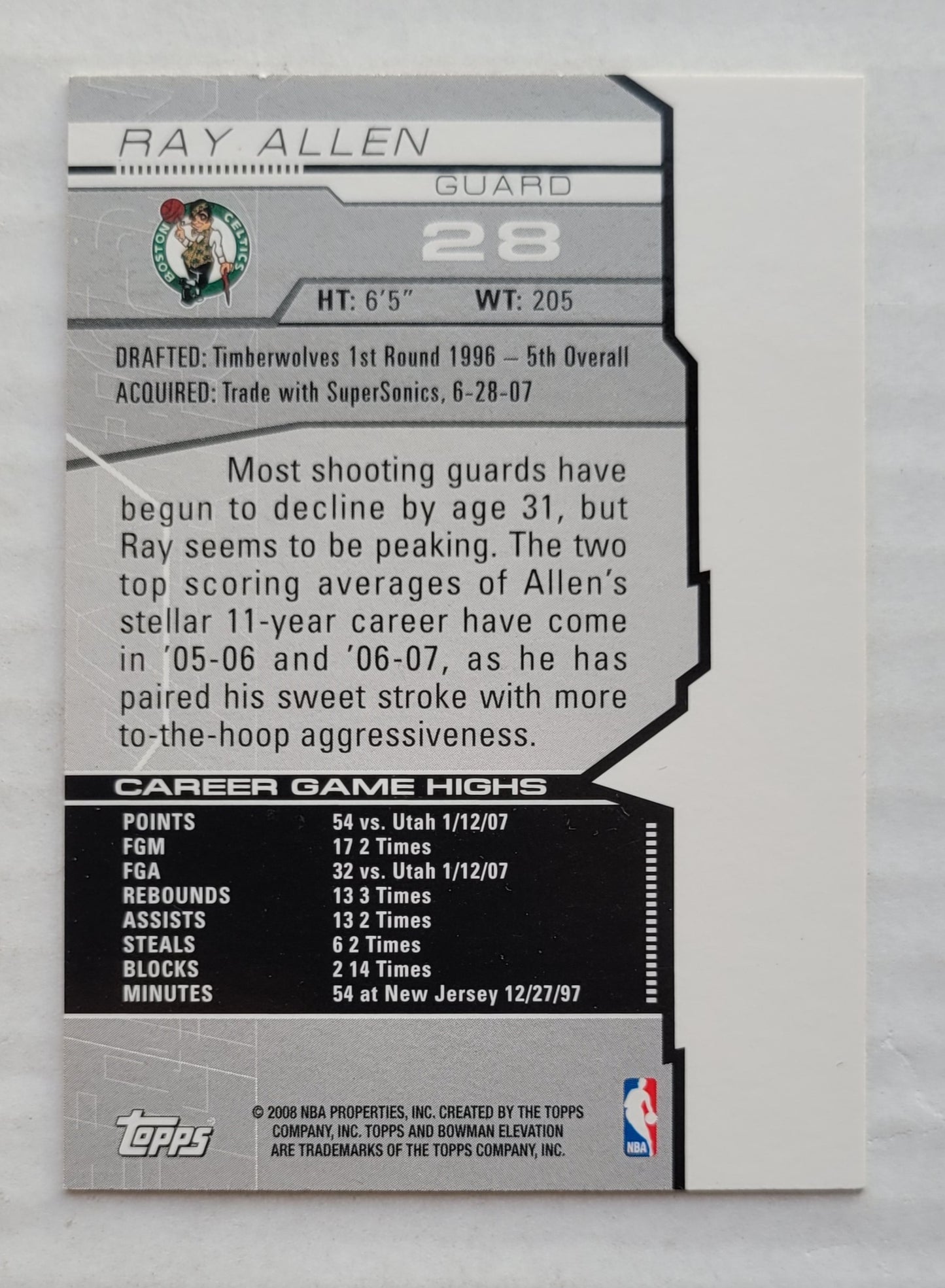 Ray Allen - 2007-08 Bowman Elevation #28