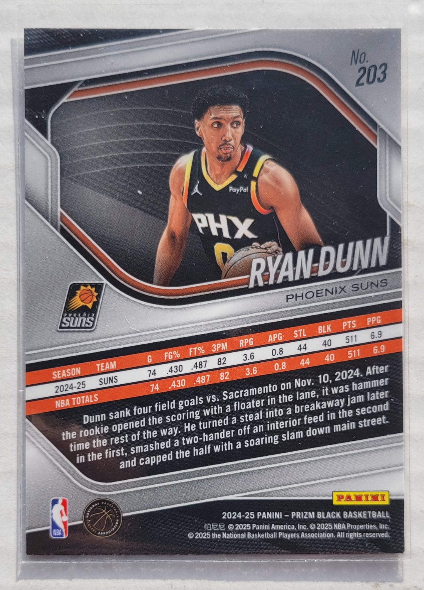 Ryan Dunn - 2024-25 Panini Prizm Black #203 RC