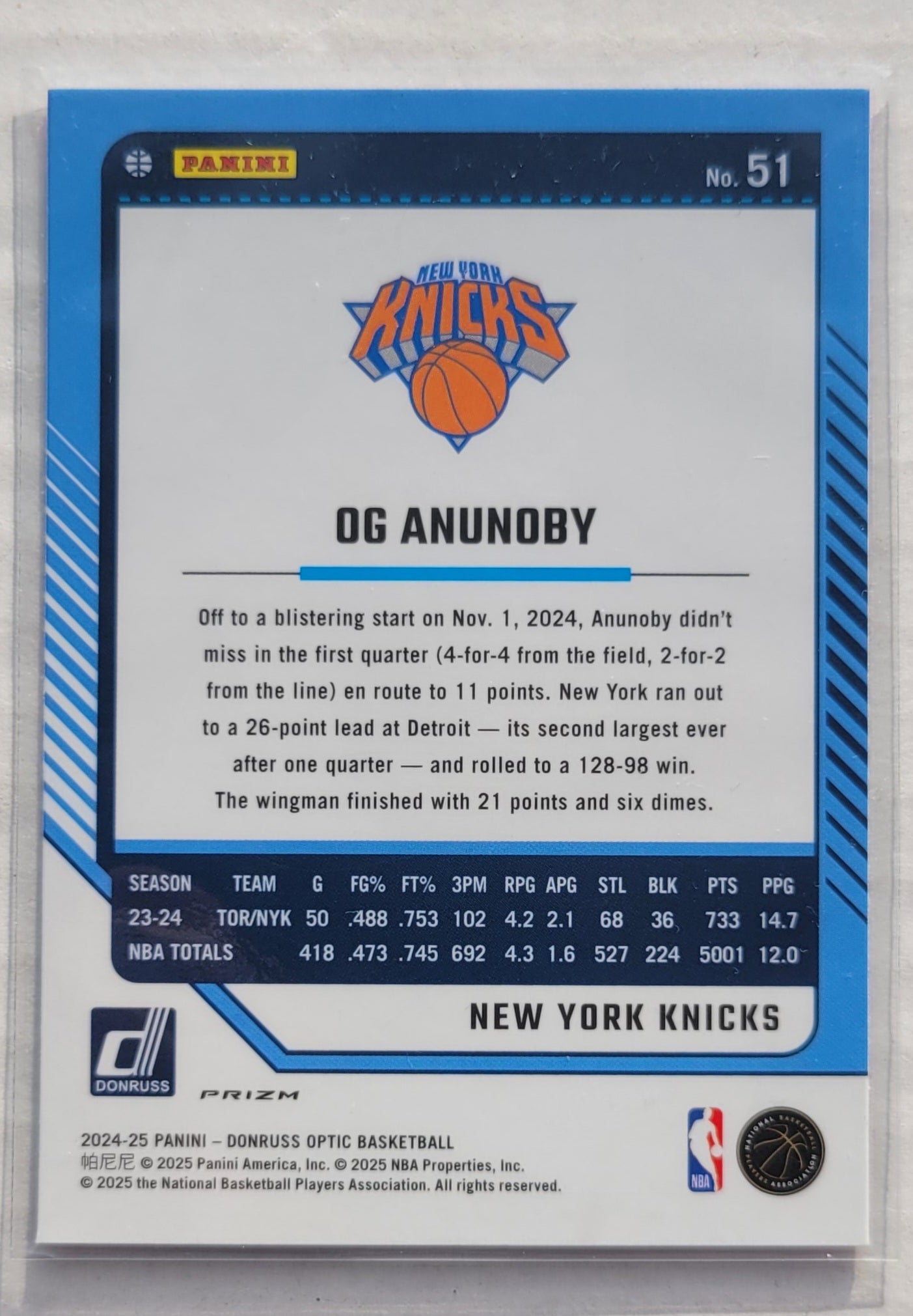 OG Anunoby - 2024-25 Donruss Optic Hyper Pink #51