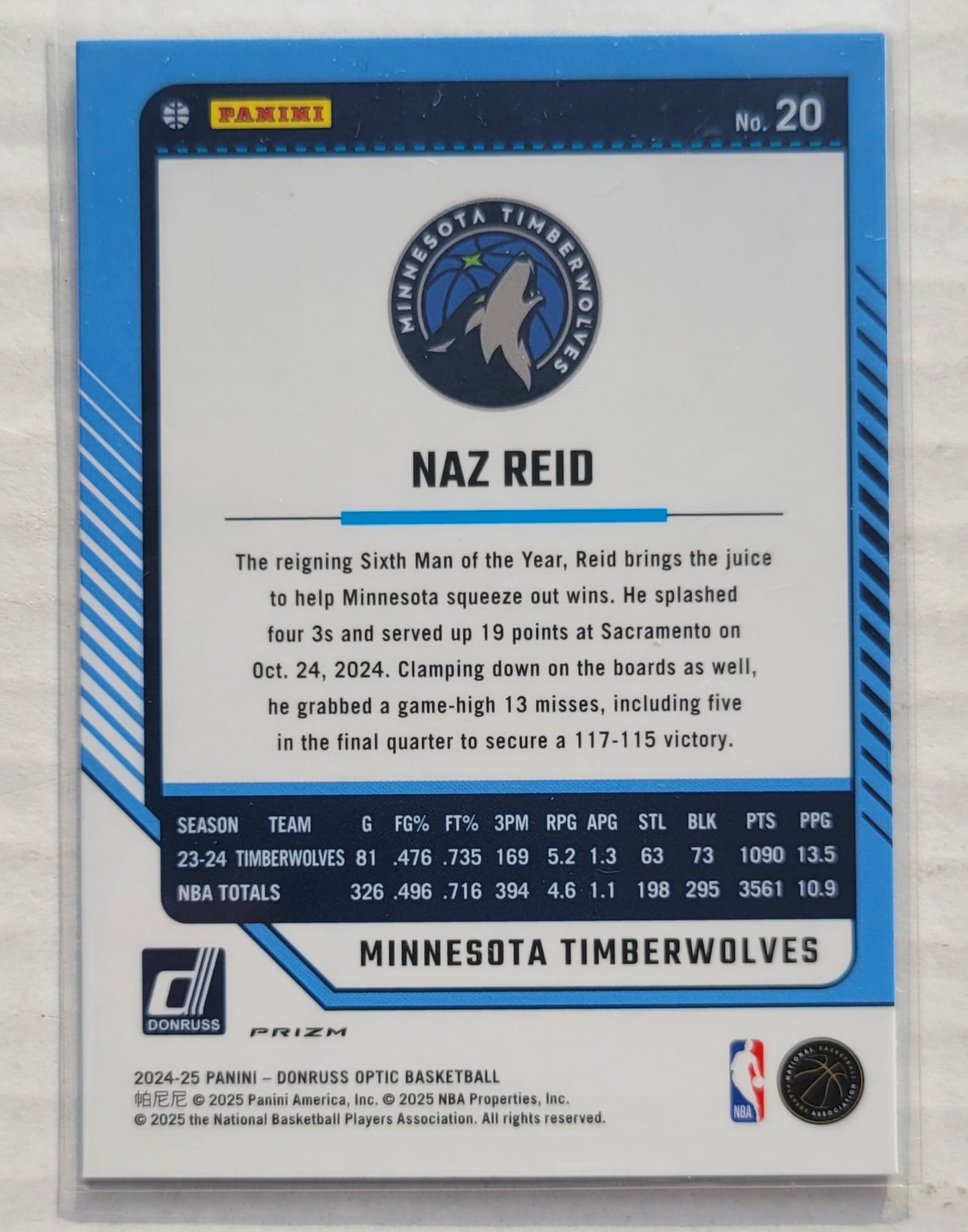 Naz Reid - 2024-25 Donruss Optic Green Seismic #20