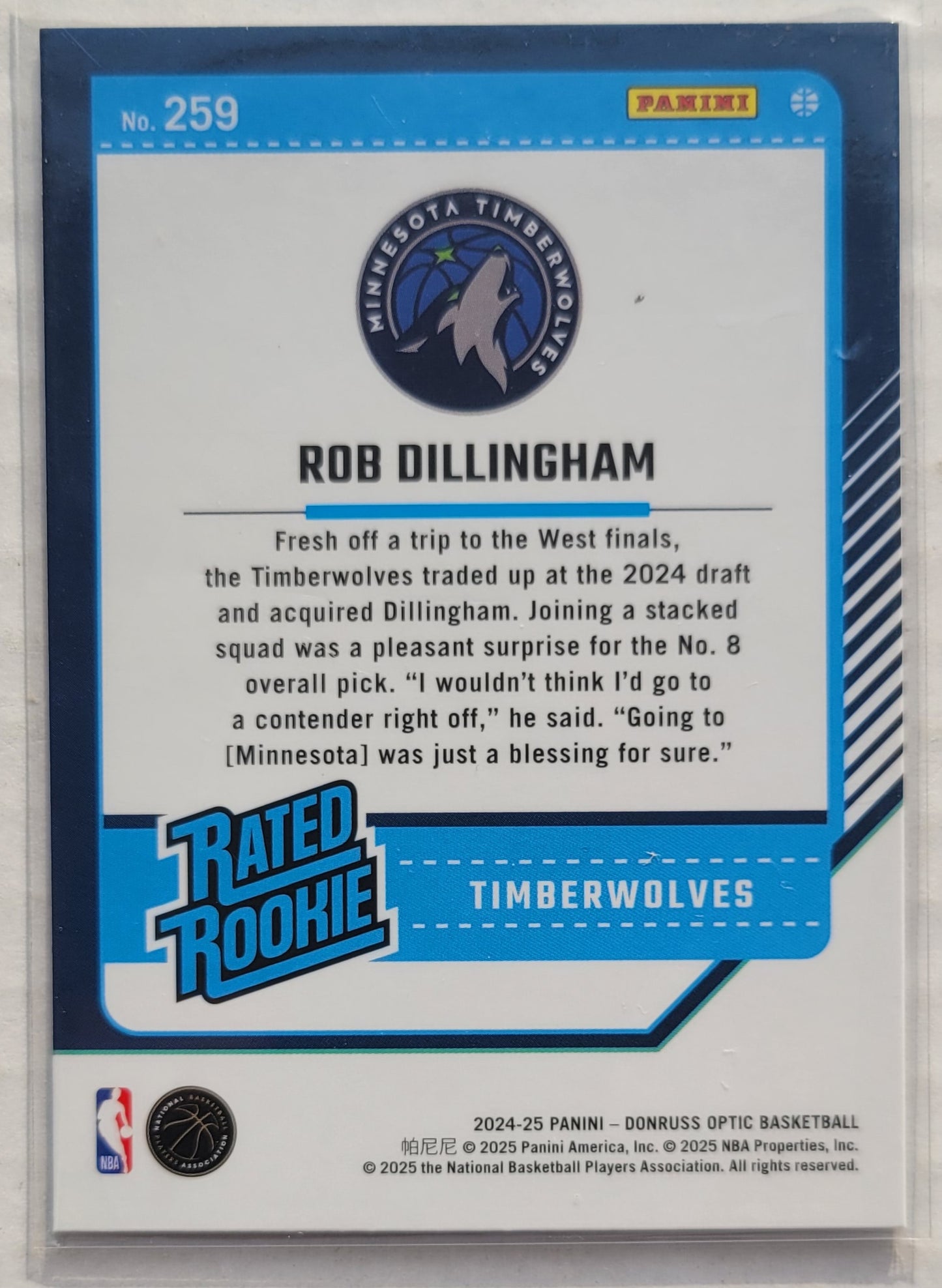 Rob Dillingham - 2024-25 Donruss Optic #259 RR RC