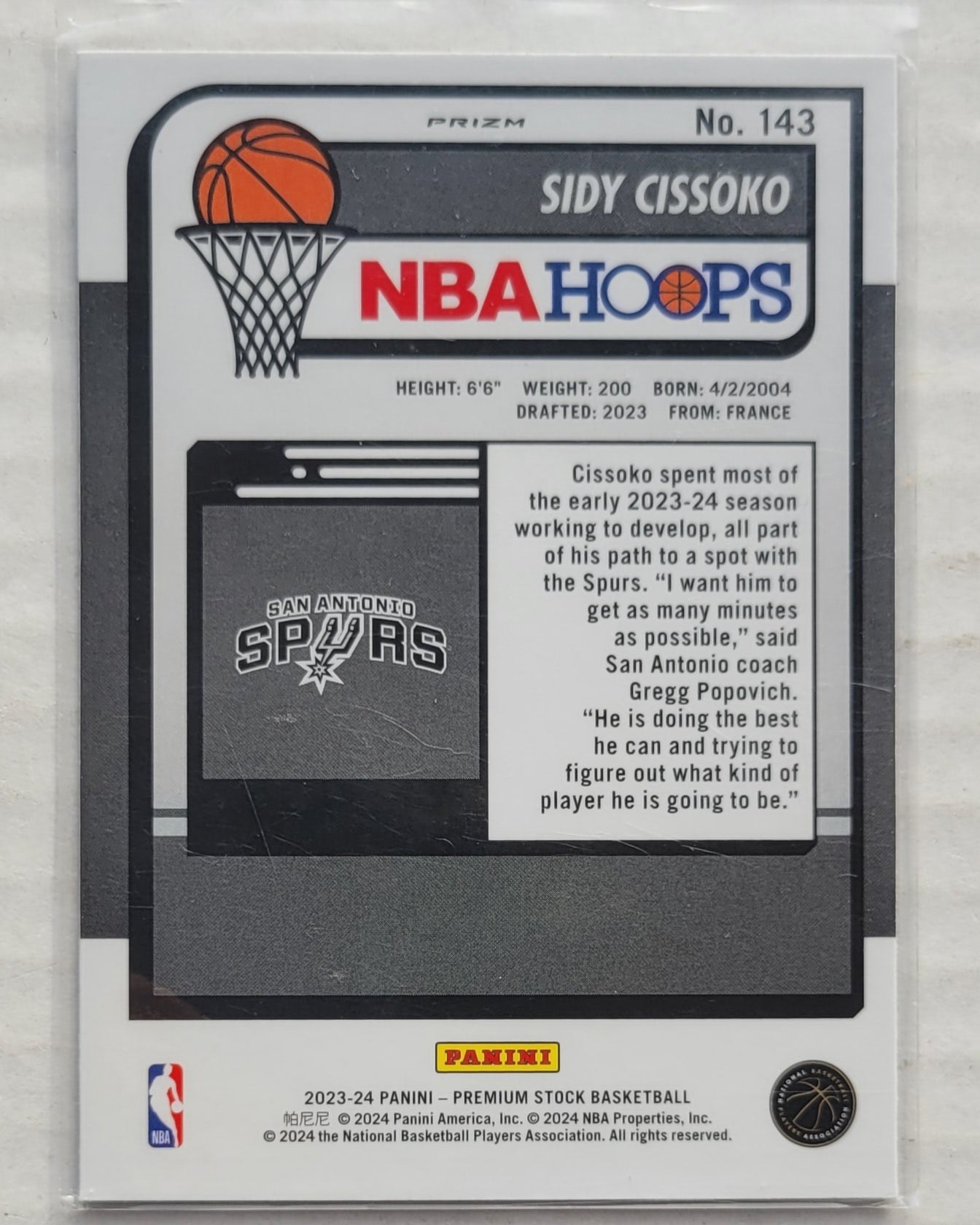 Sidy Cissoko - 2023-24 Hoops Premium Stock Ice Prizm #143 RC