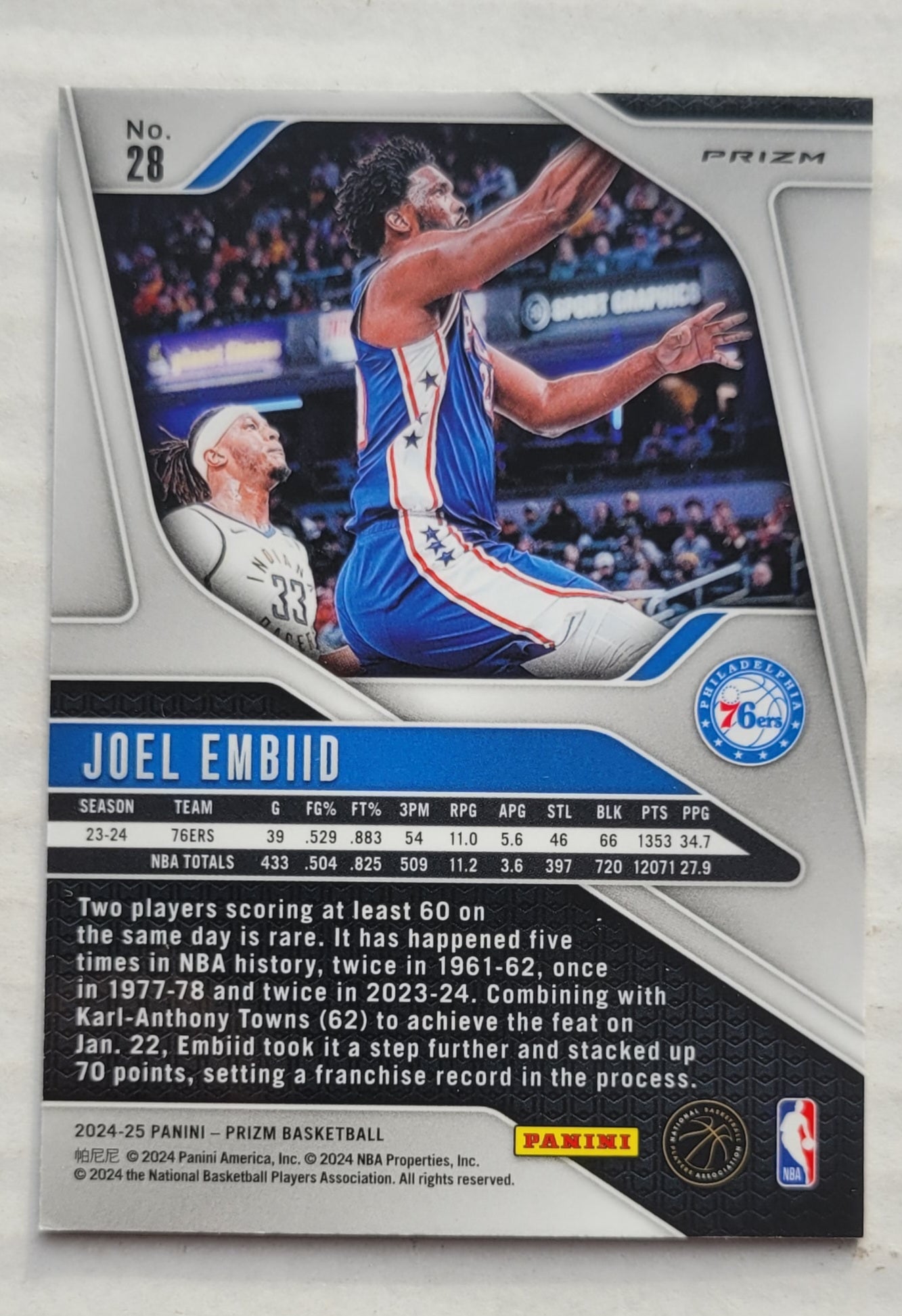 Joel Embiid - 2024-25 Panini Prizm Prizms Green Ice #28