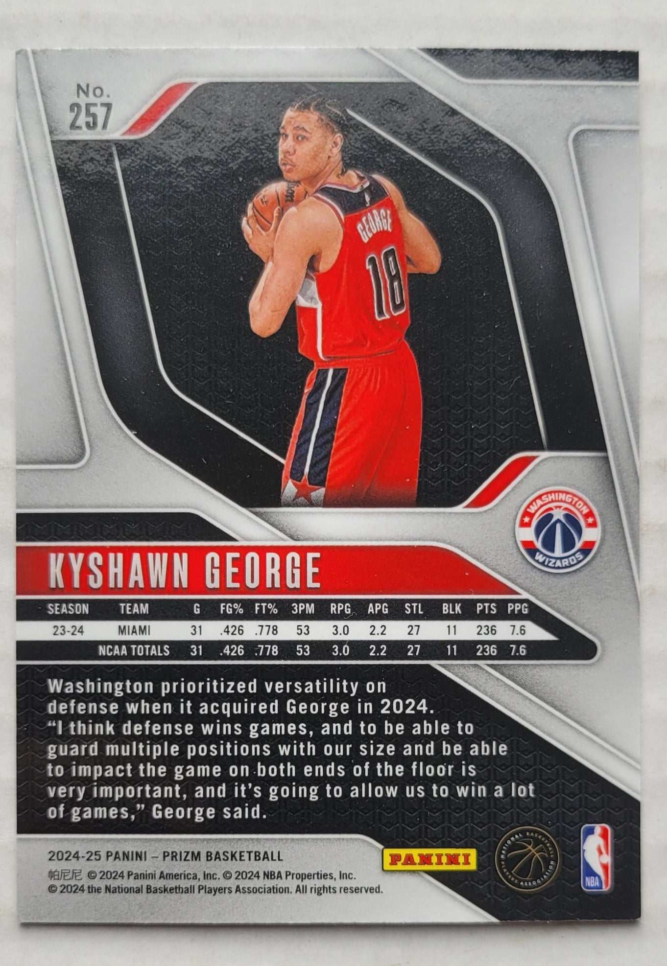 Kyshawn George - 2024-25 Panini Prizm #257 RC