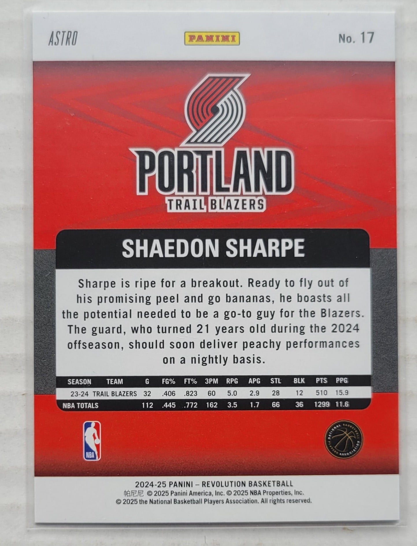 Shaedon Sharpe - 2024-25 Panini Revolution Astro #17