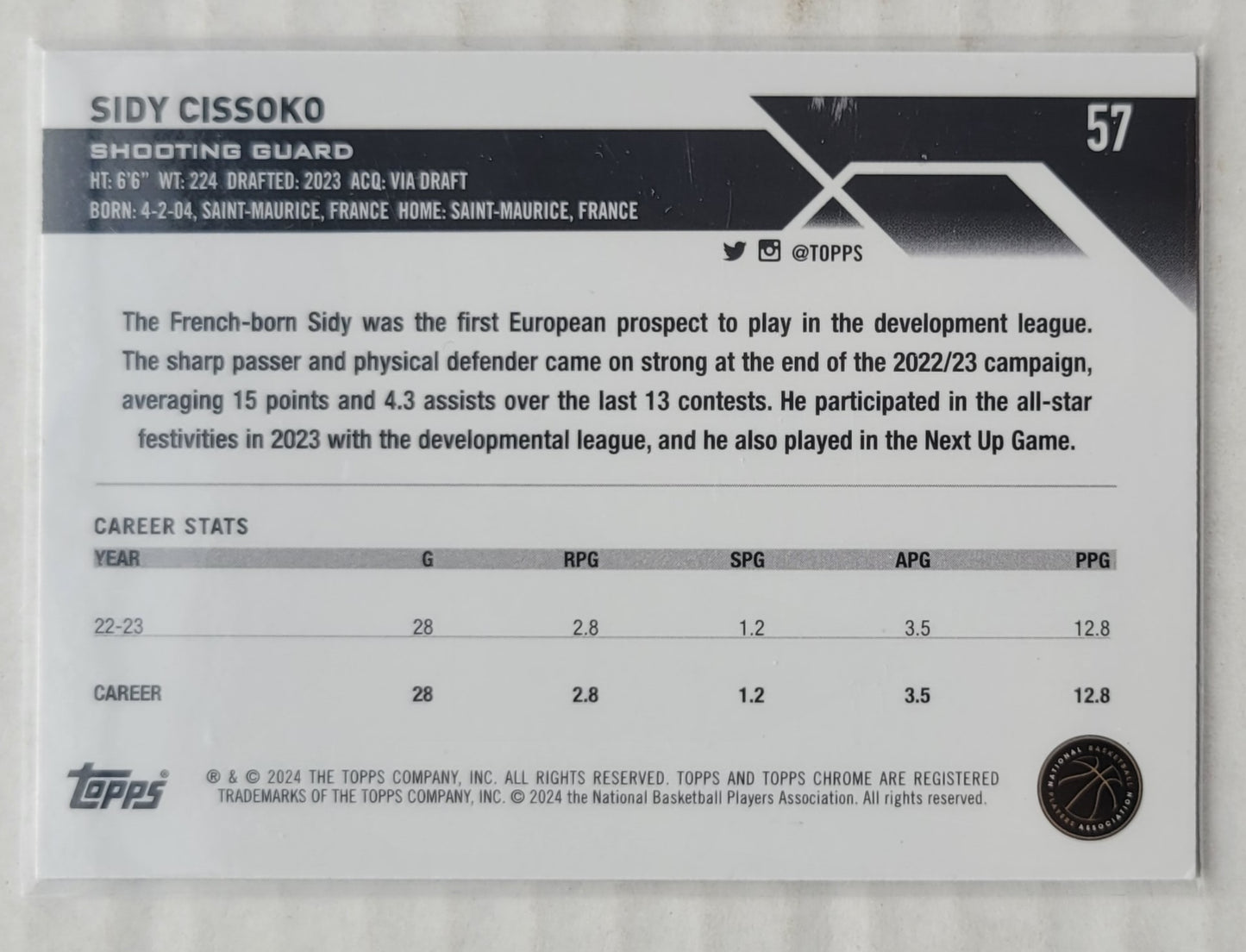 Sidy Cissoko - 2023-24 Topps Chrome #57 RC