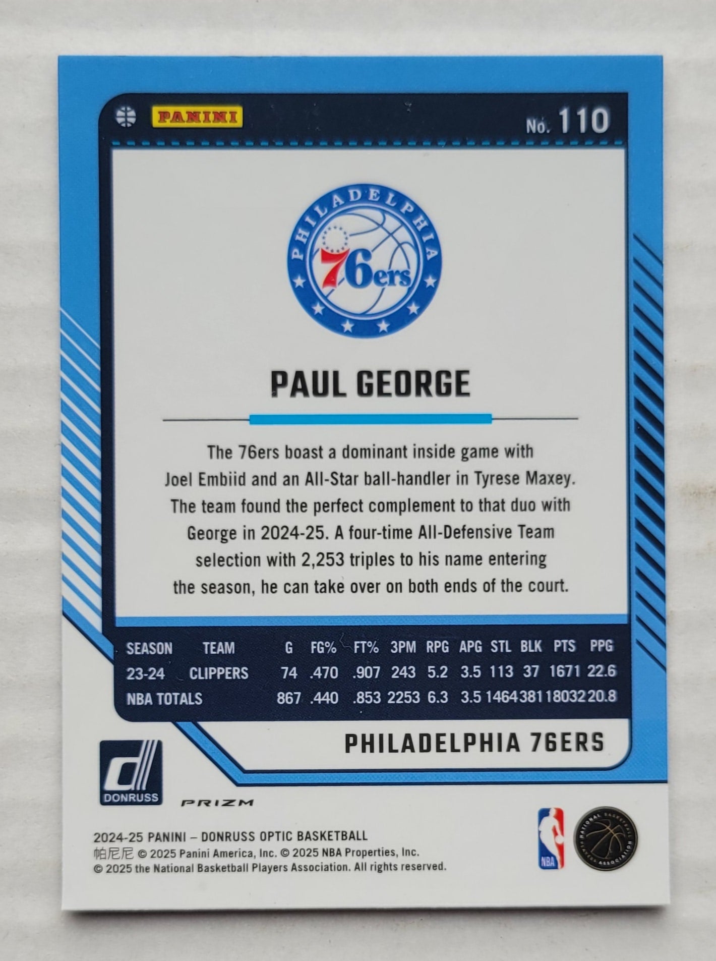 Paul George - 2024-25 Donruss Optic Purple Shock #110