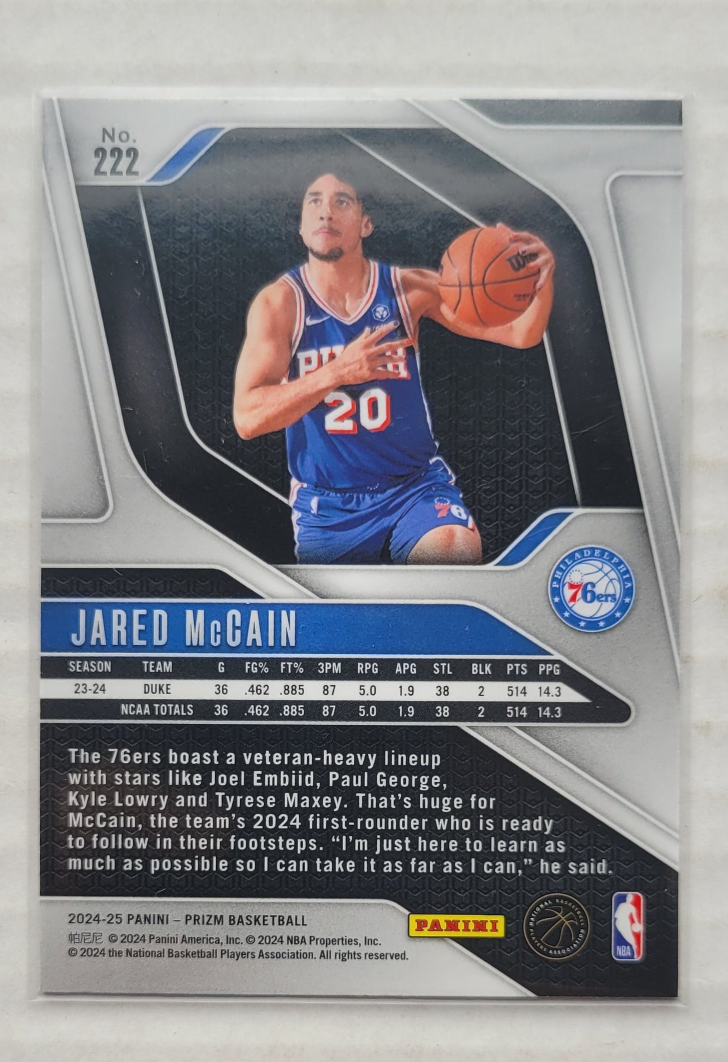 Jared McCain - 2024-25 Panini Prizm #222 RC