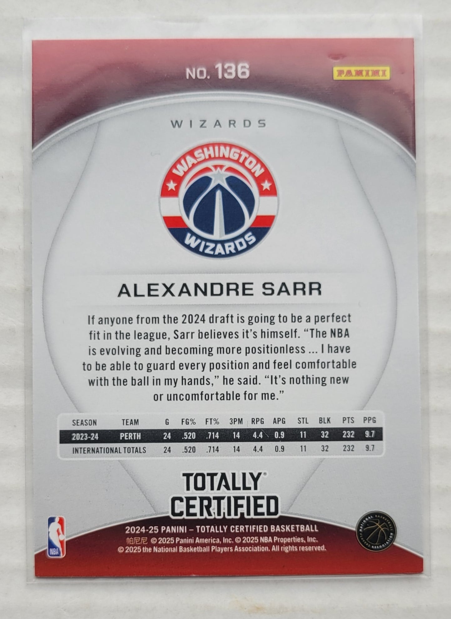 Alexandre Sarr - 2024-25 Totally Certified Mirror #136 RC