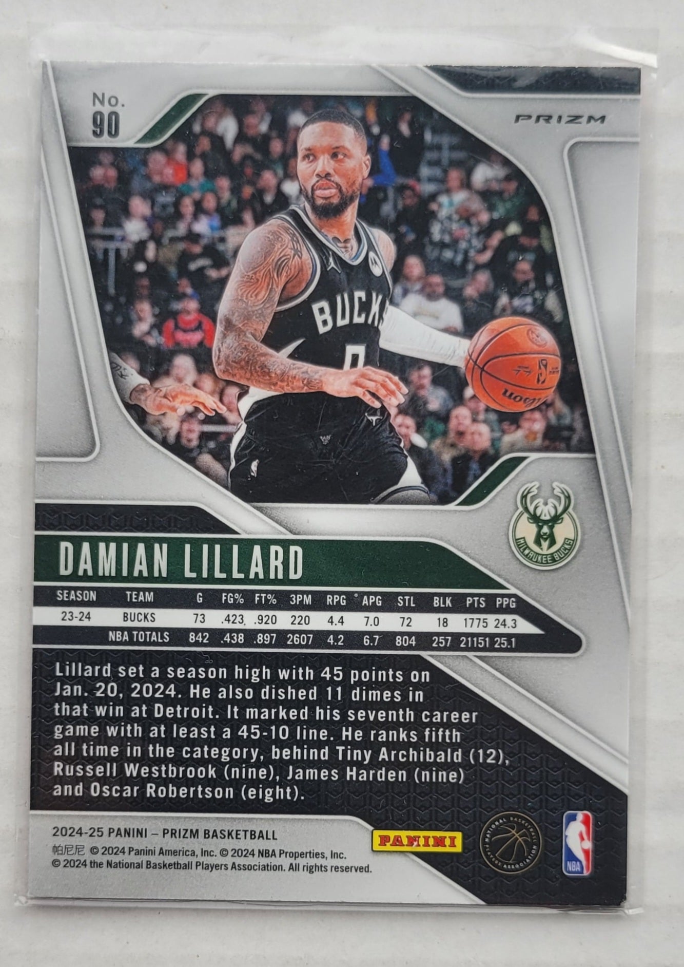 Damian Lillard - 2024-25 Panini Prizm Prizms Pink Ice #90