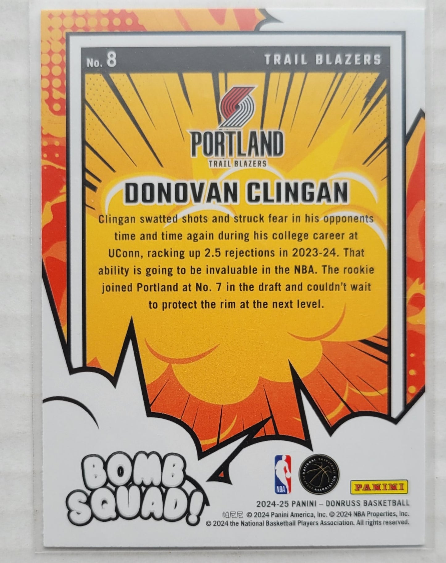 Donovan Clingan - 2024-25 Donruss Bomb Squad #8
