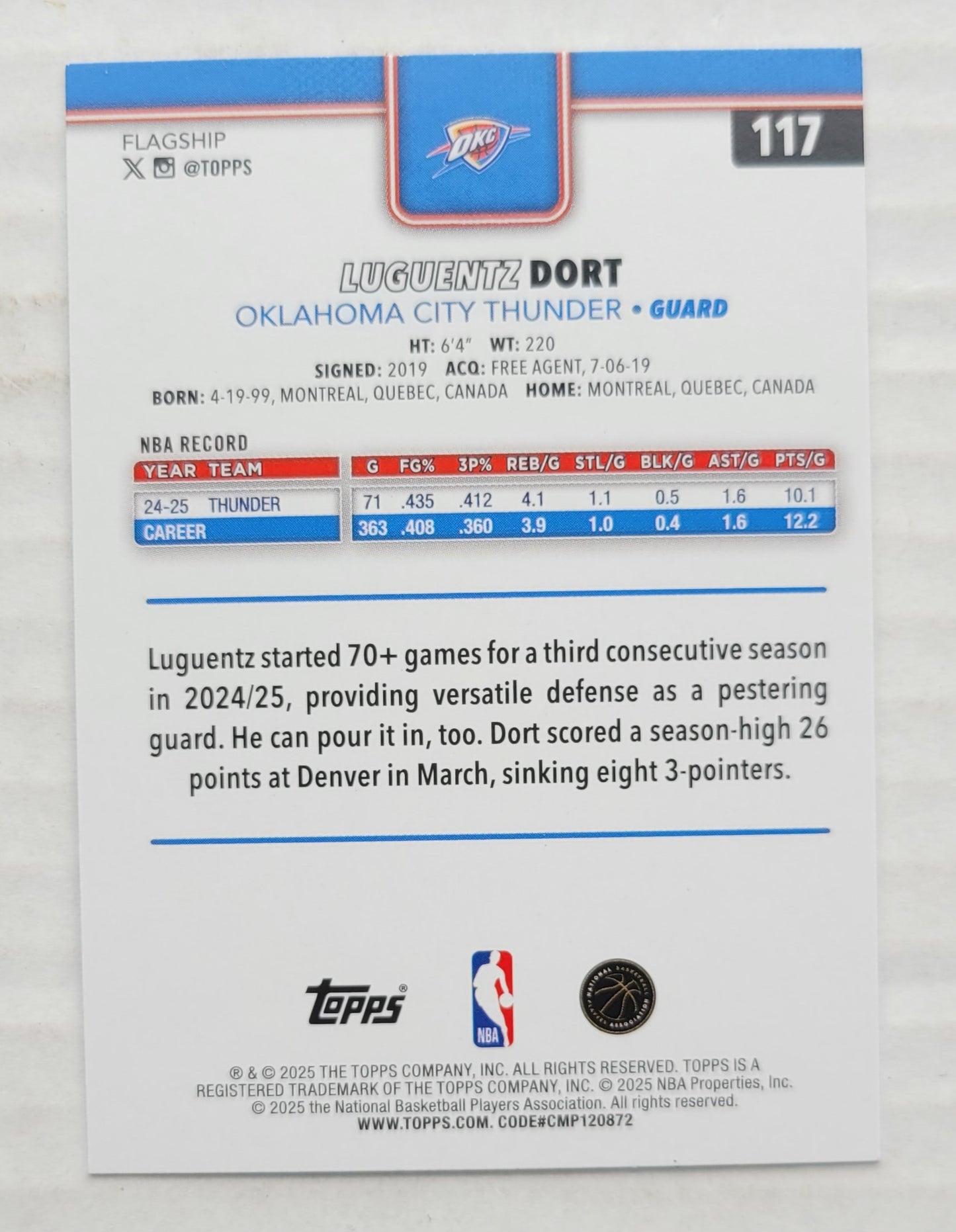 Luguentz Dort - 2025-26 Topps Rainbow Foilboard #117