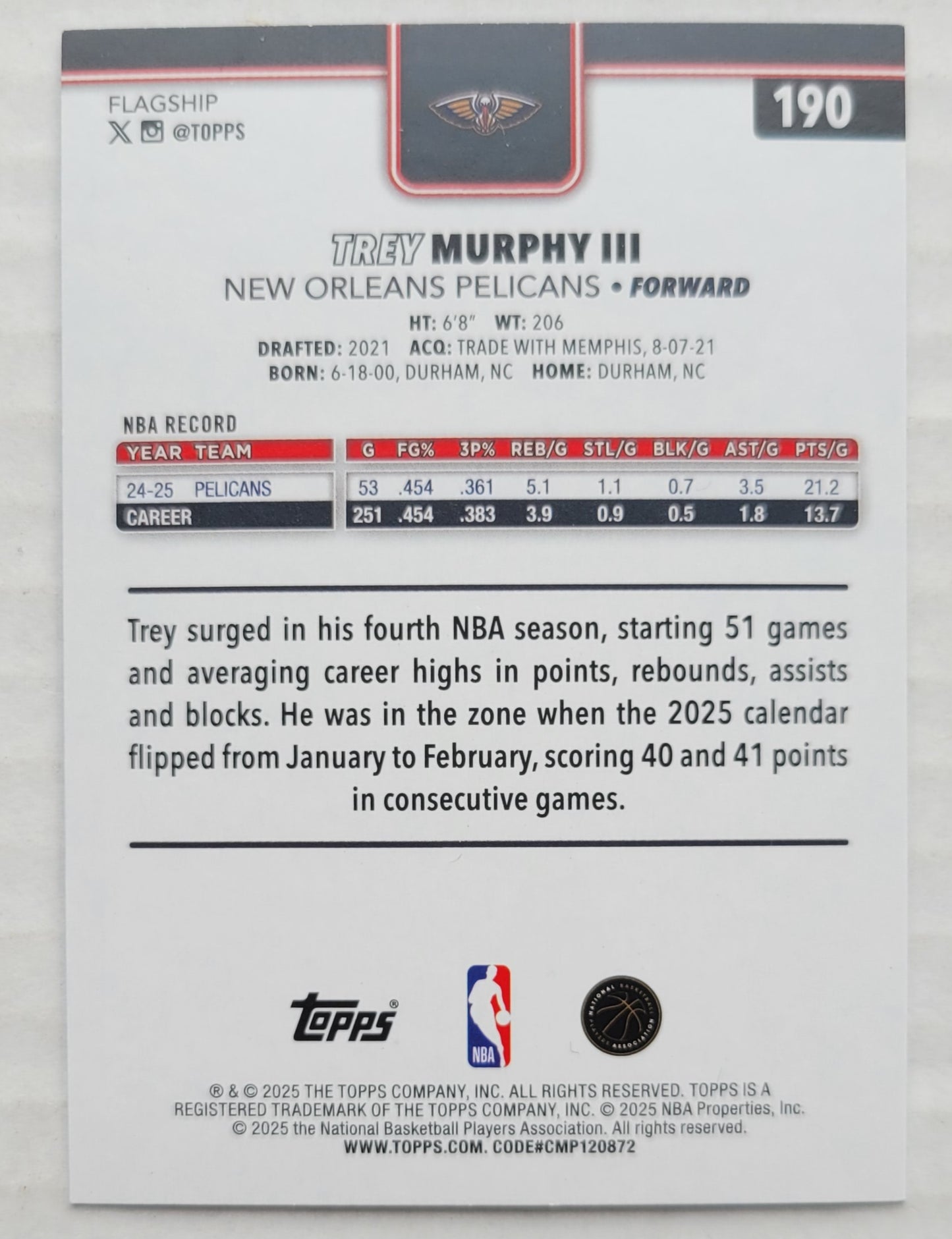Trey Murphy III - 2025-26 Topps Sandglitter Blue #190