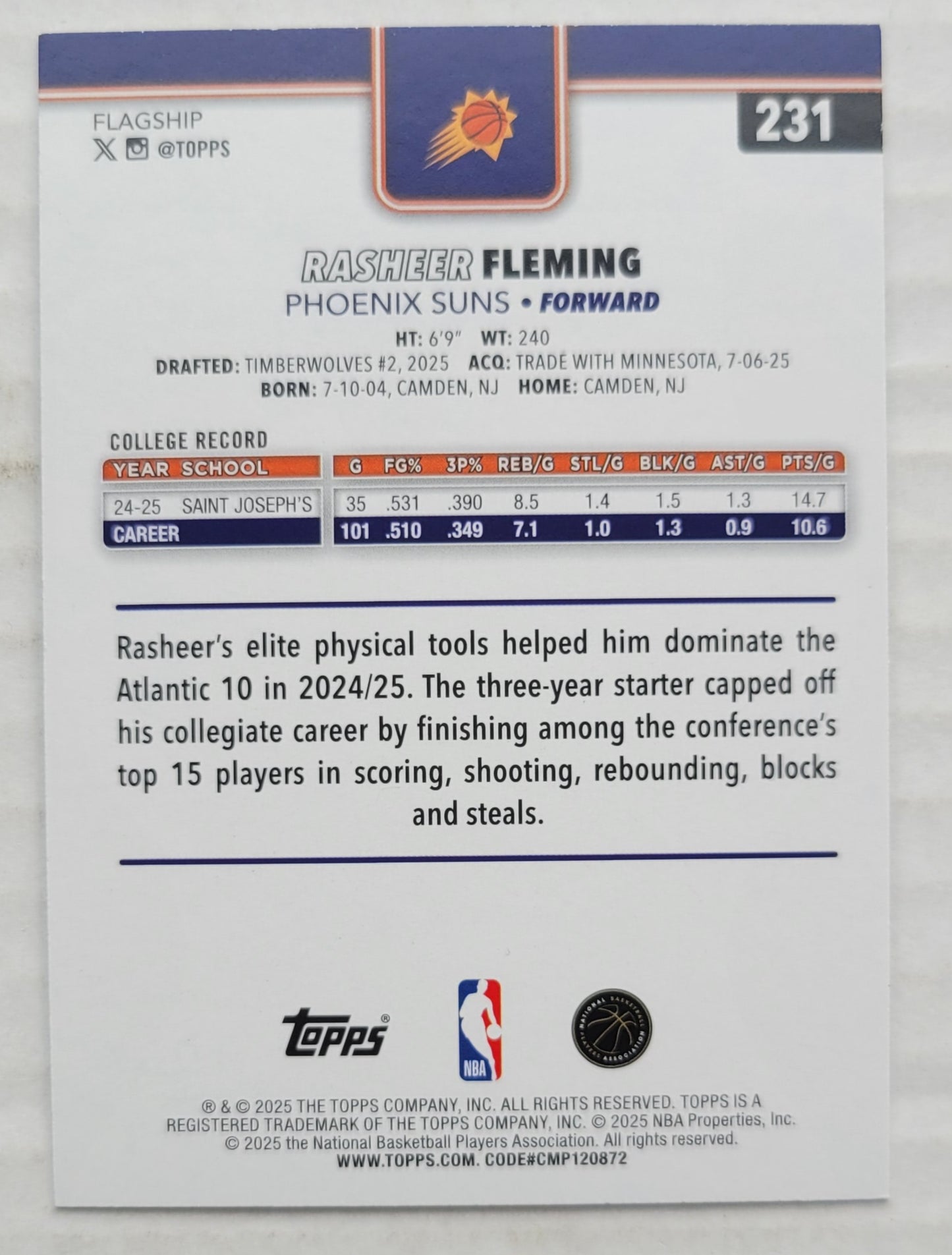 Rasheer Fleming - 2025-26 Topps Sandglitter #231 RC