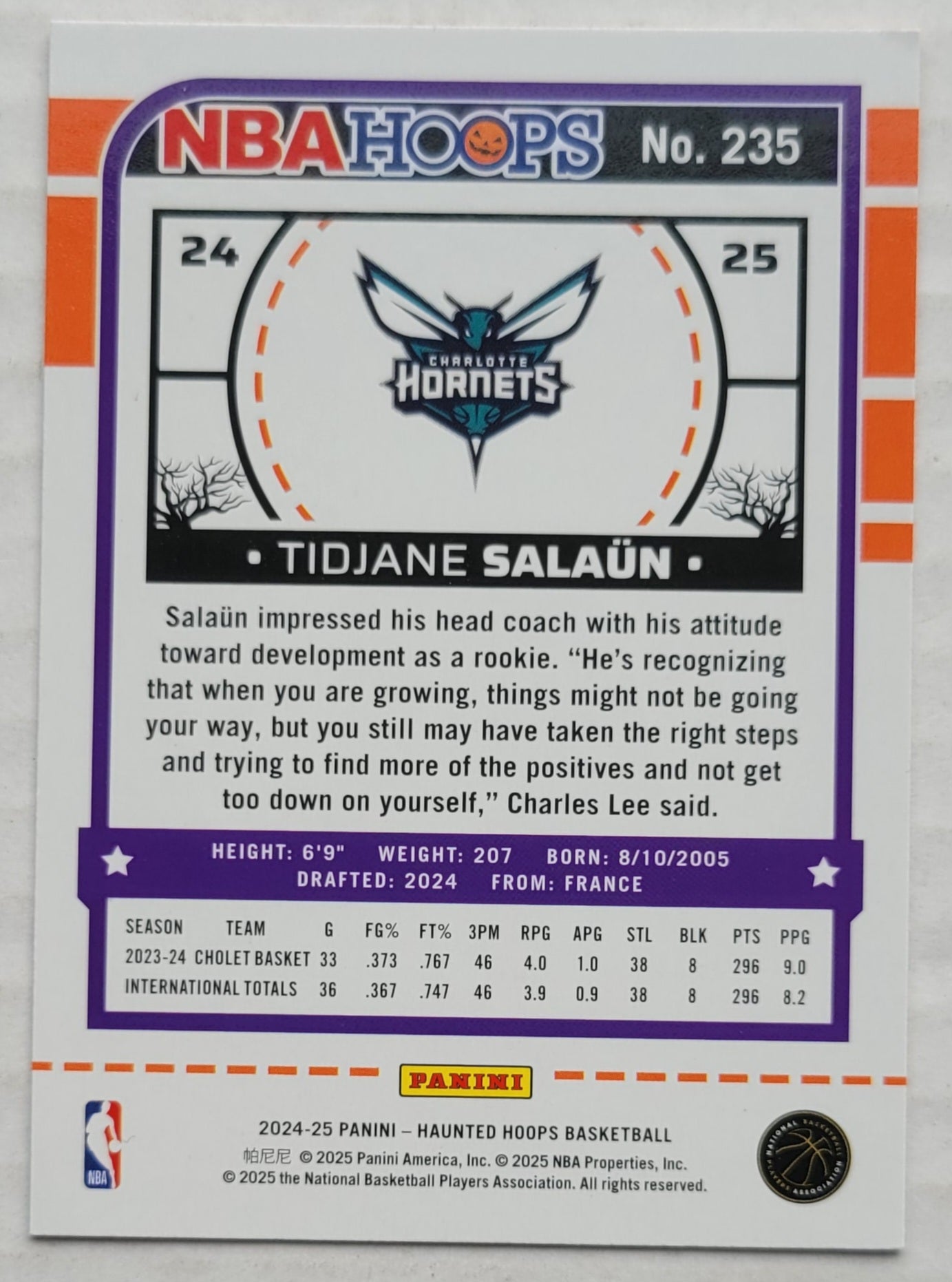 Tidjane Salaun - 2024-25 Hoops Haunted Hoops Orange #235 RC