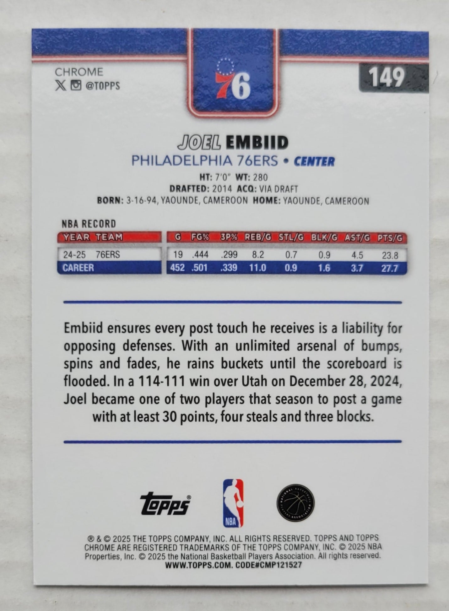 Joel Embiid - 2025-26 Topps Chrome #149