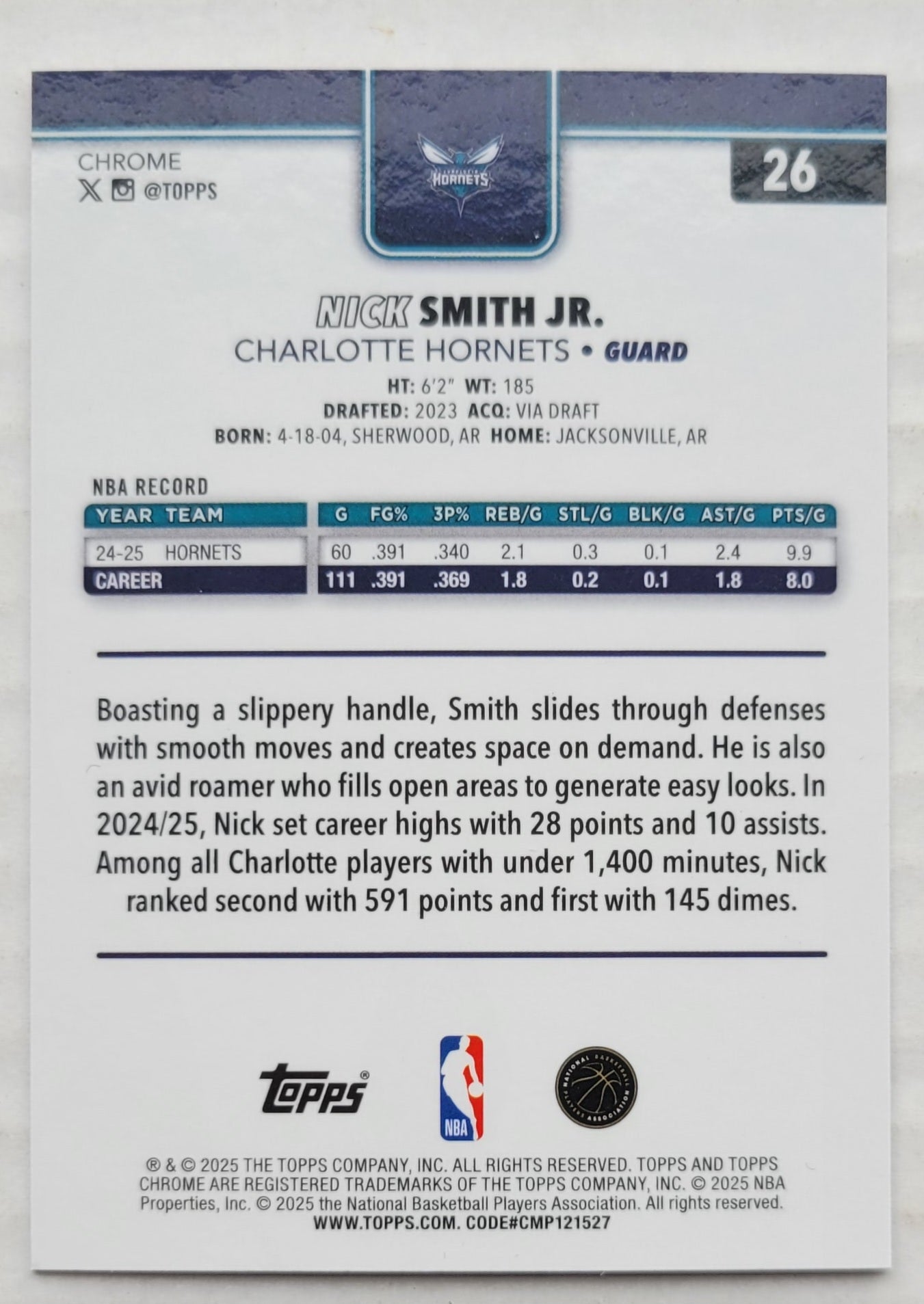 Nick Smith Jr. - 2025-26 Topps Chrome Red White and Blue Refractors #26