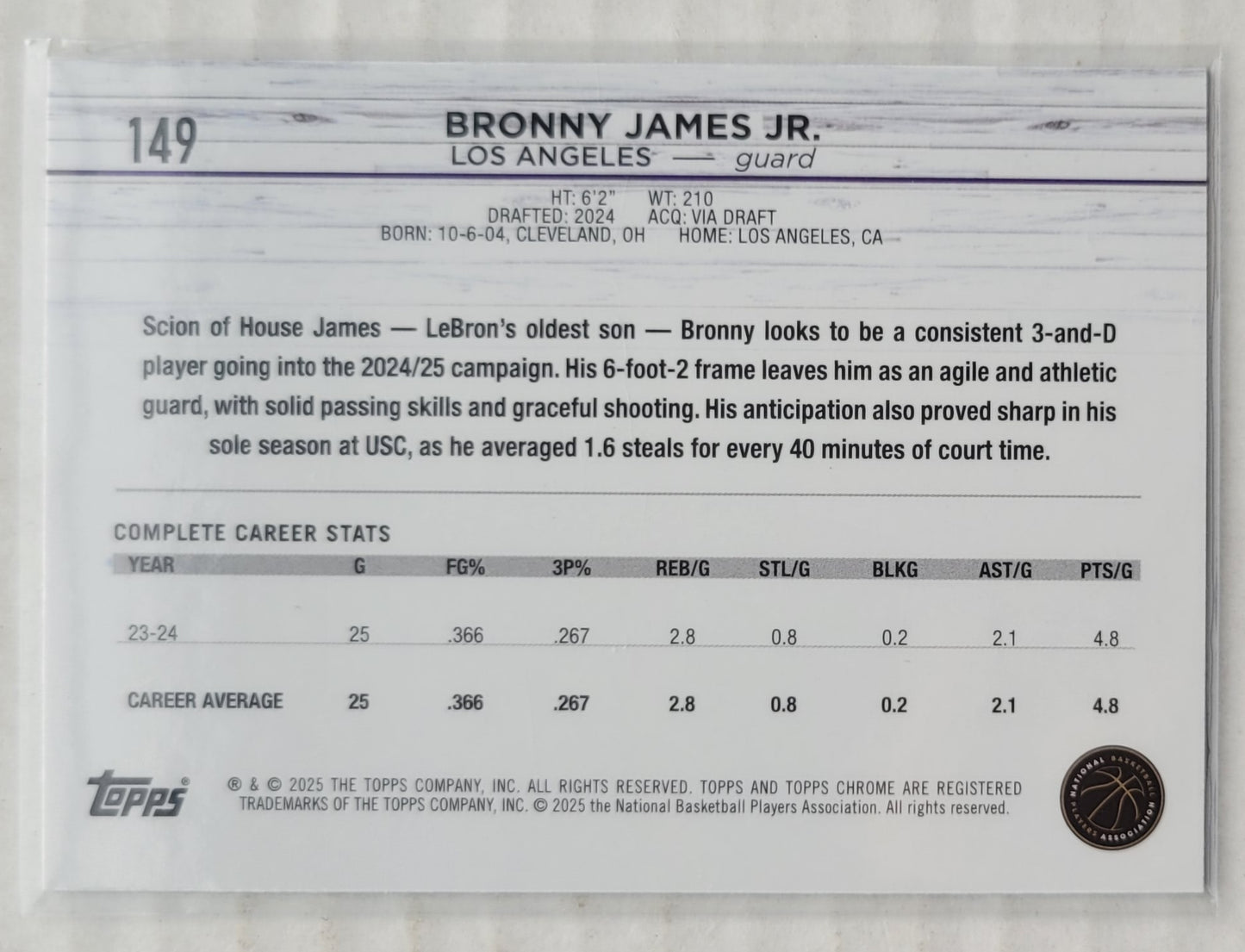 Bronny James Jr. - 2024-25 Topps Chrome #149 RC