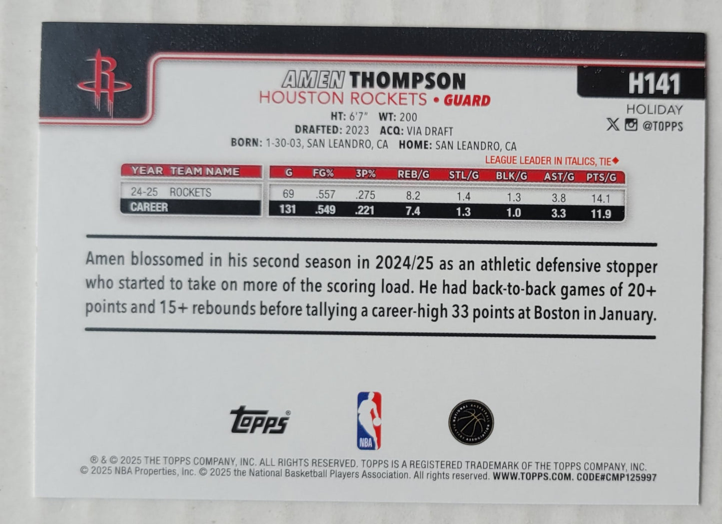Amen Thompson - 2025-26 Topps Holiday #H141