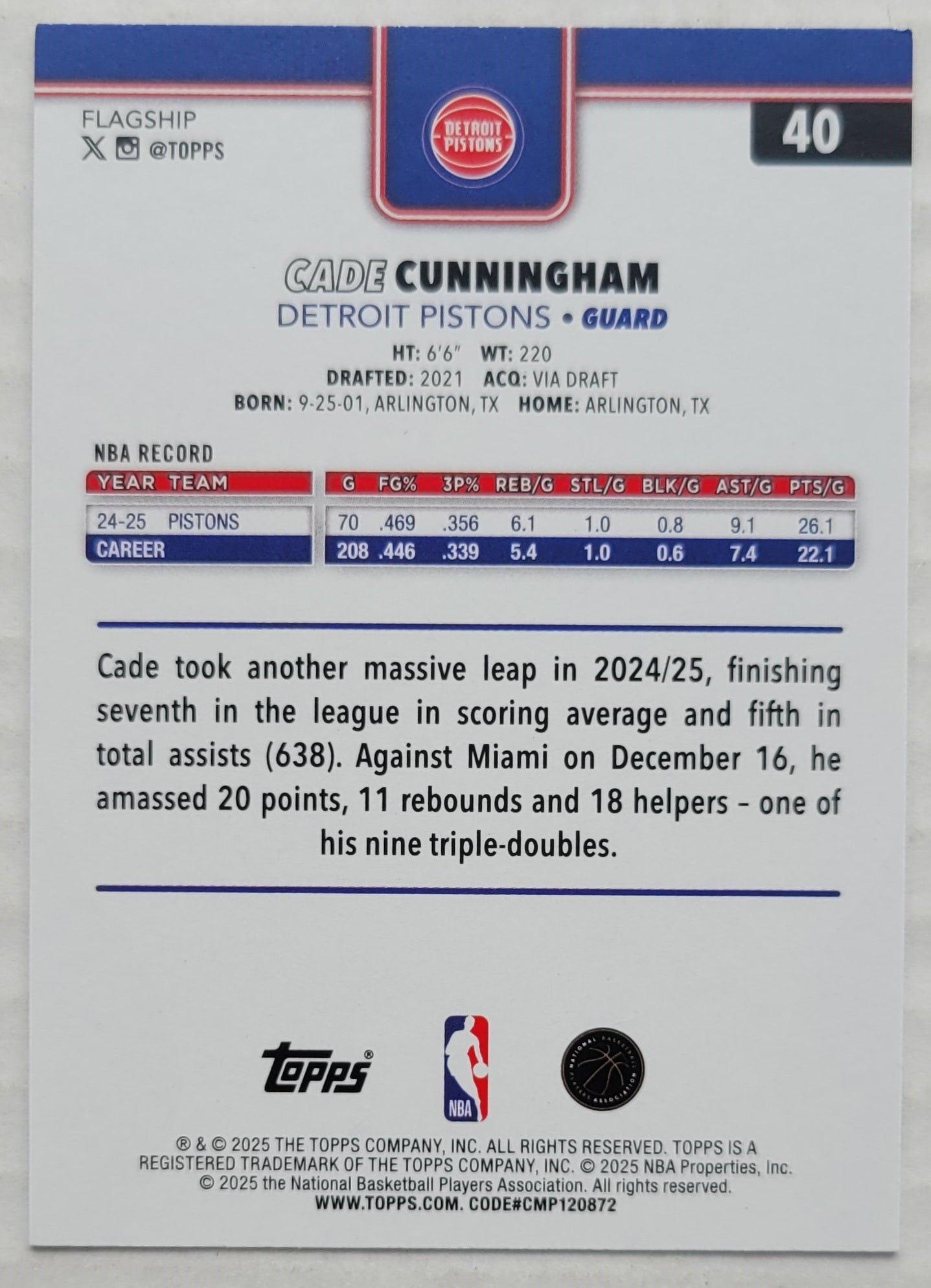 Cade Cunningham - 2025-26 Topps #40