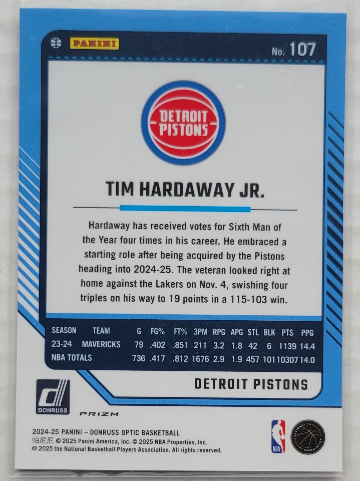 Tim Hardaway Jr. - 2024-25 Donruss Optic Purple #107