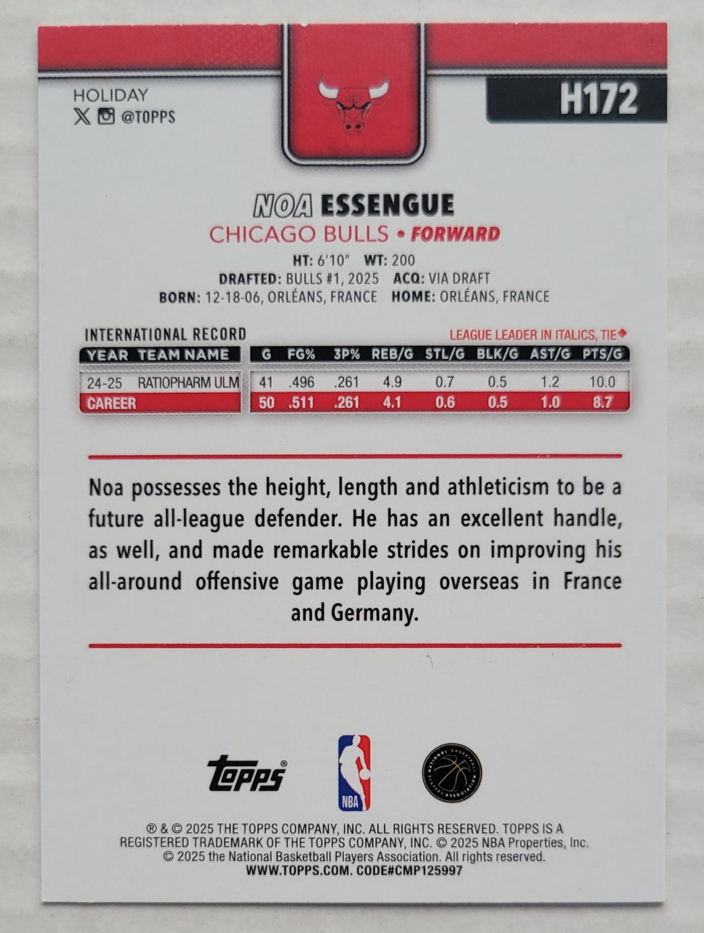 Noa Essengue - 2025-26 Topps Holiday #H172 RC