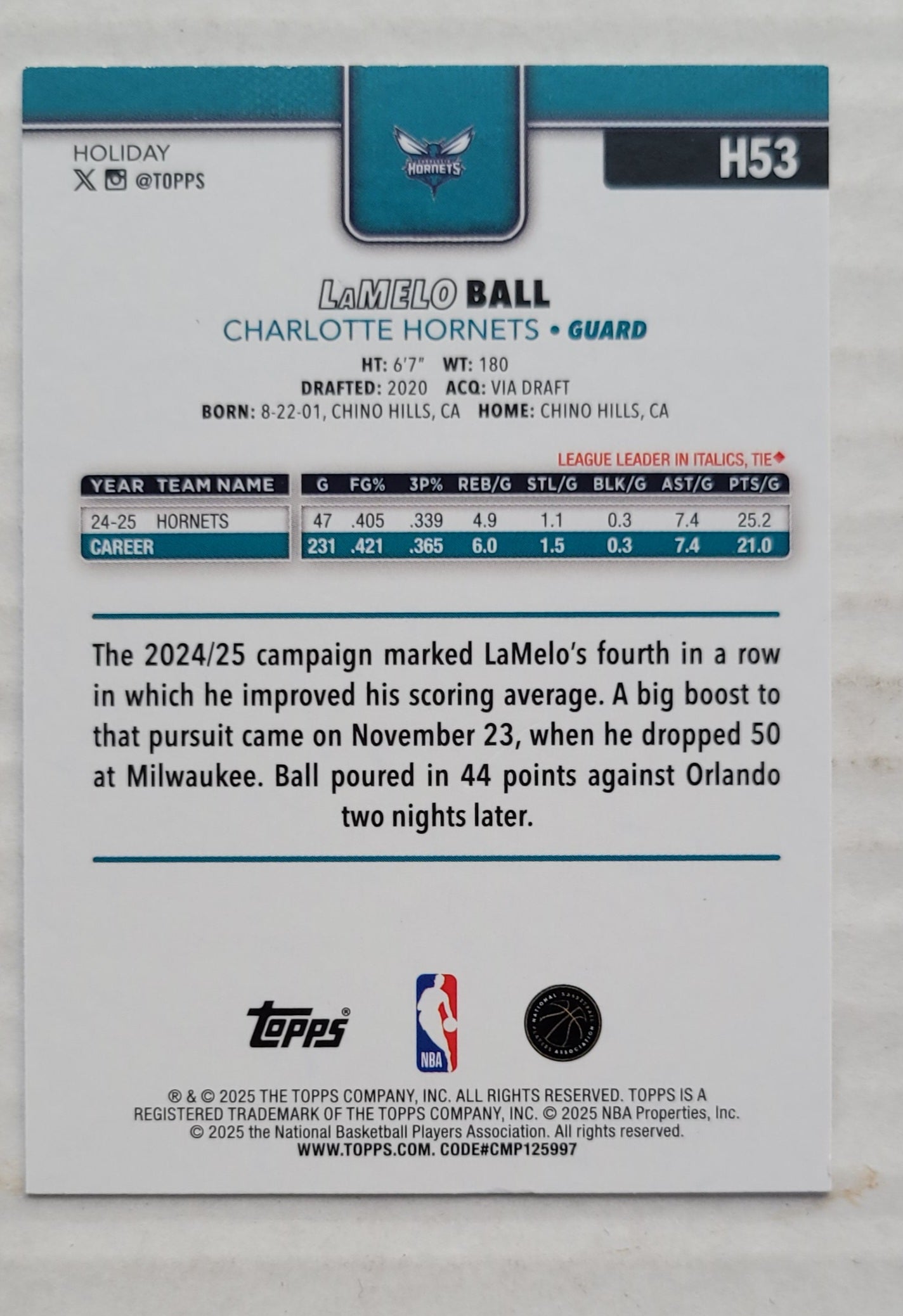 LaMelo Ball - 2025-26 Topps Holiday #H53