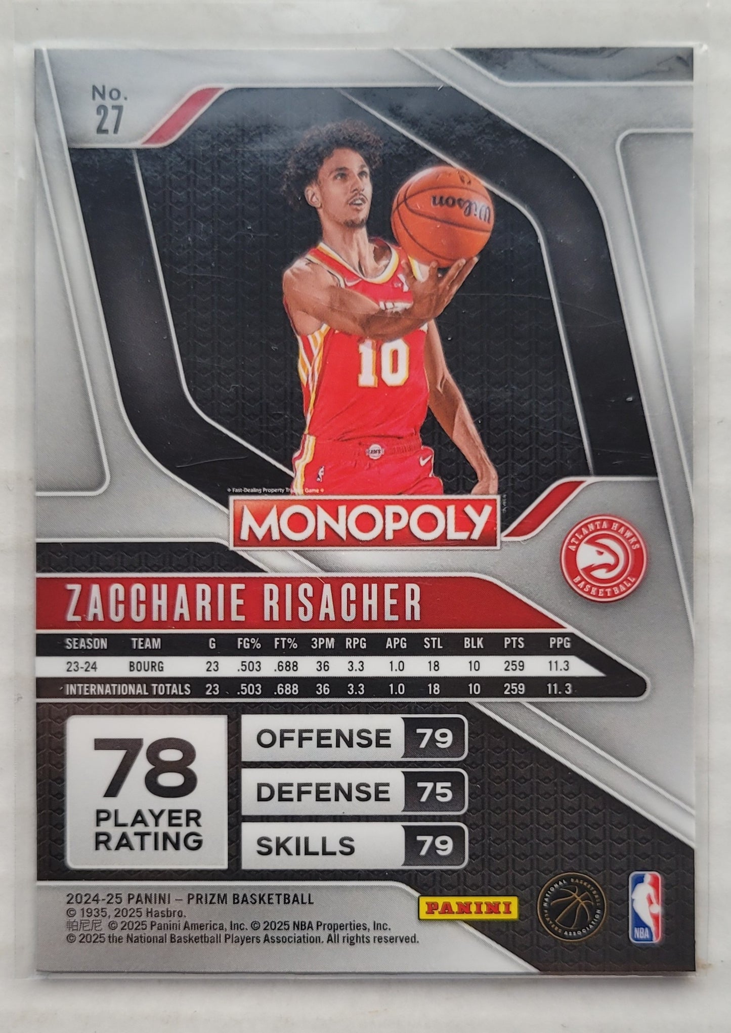 Zaccharie Risacher - 2024-25 Panini Prizm Monopoly #27 RC