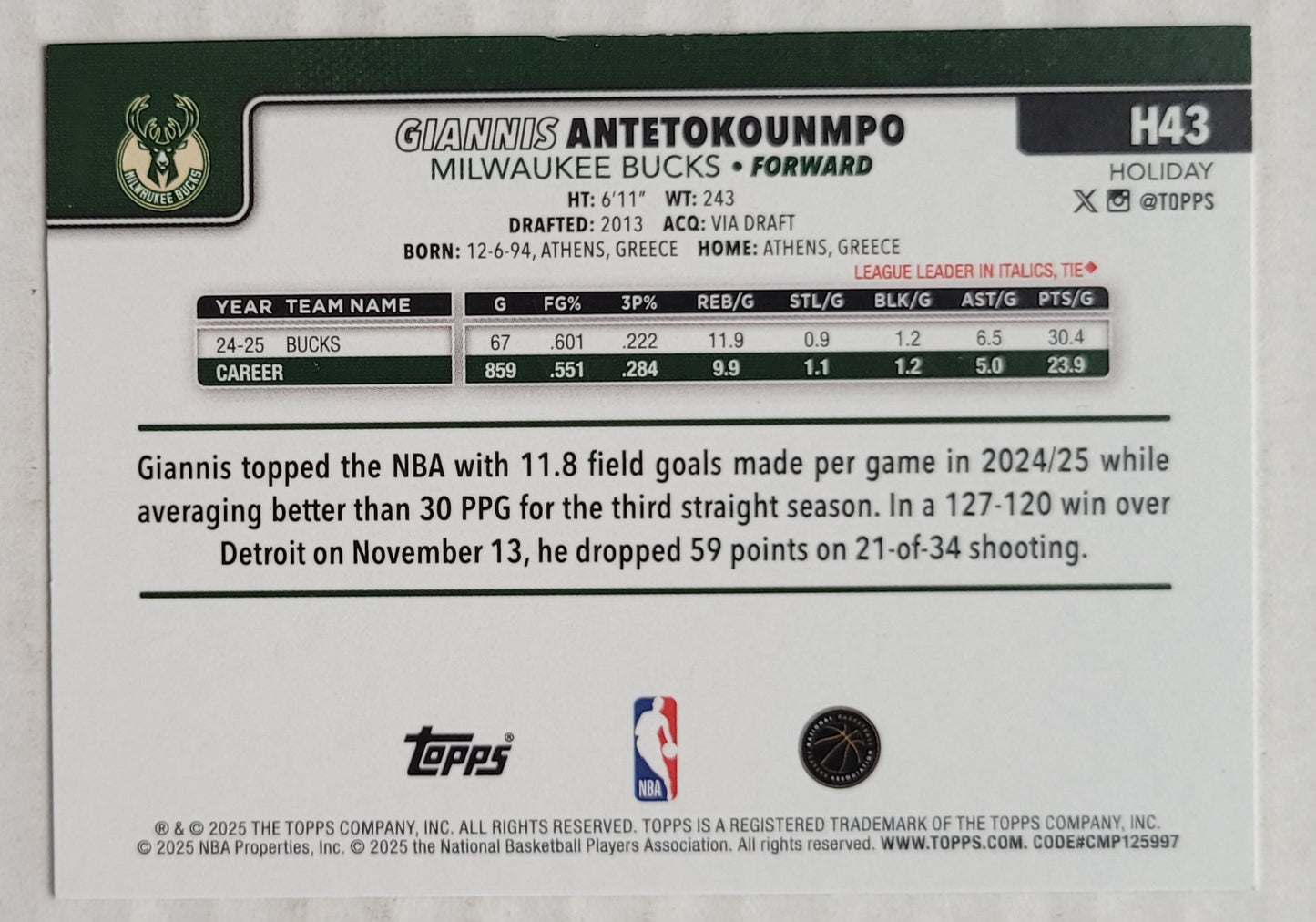 Giannis Antetokounmpo - 2025-26 Topps Holiday #H43