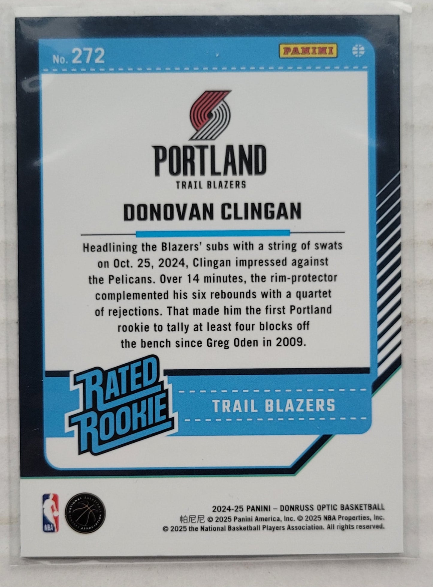 Donovan Clingan - 2024-25 Donruss Optic #272 RR RC
