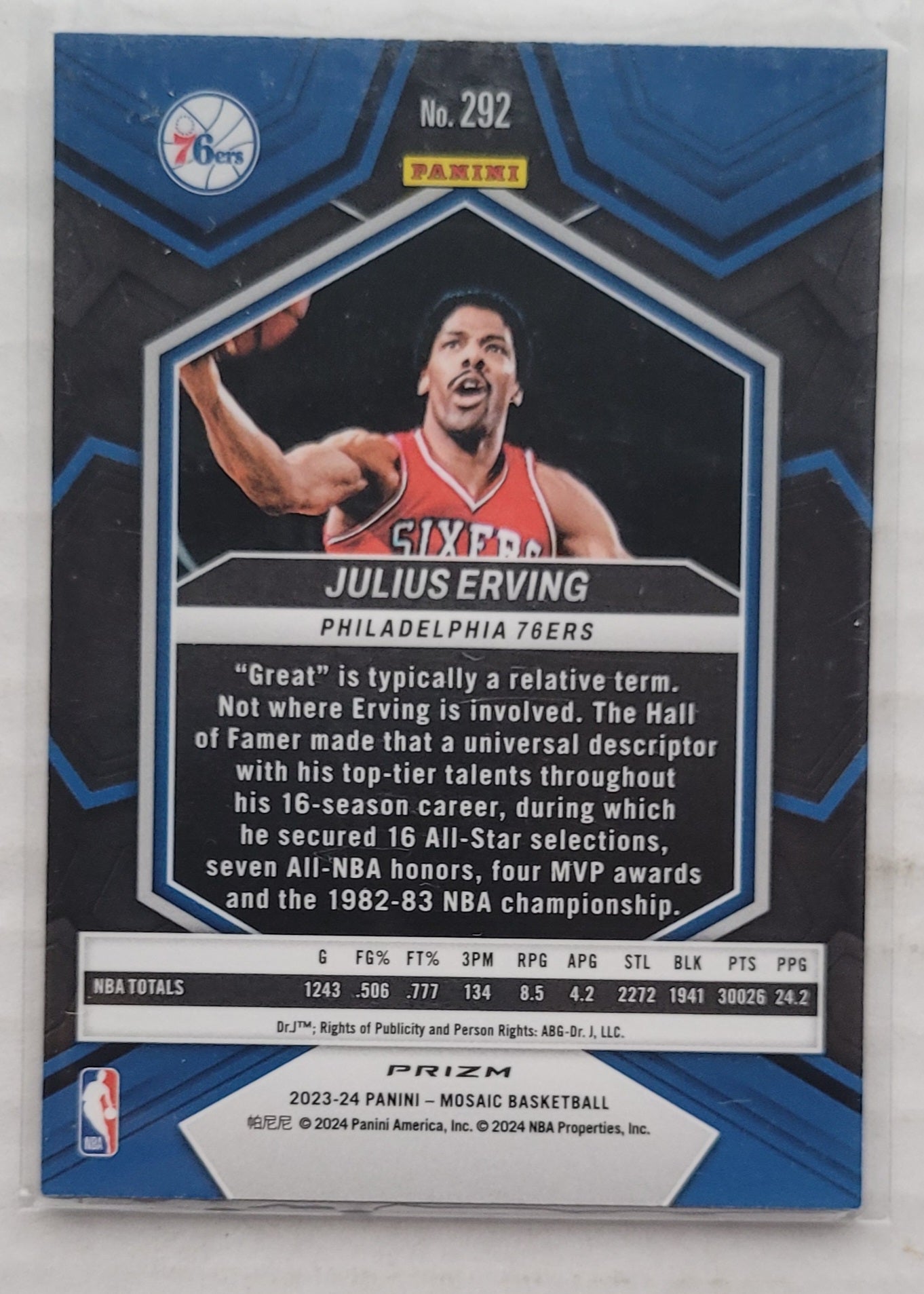 Julius Erving - 2023-24 Panini Mosaic Silver #292 NBA Greats