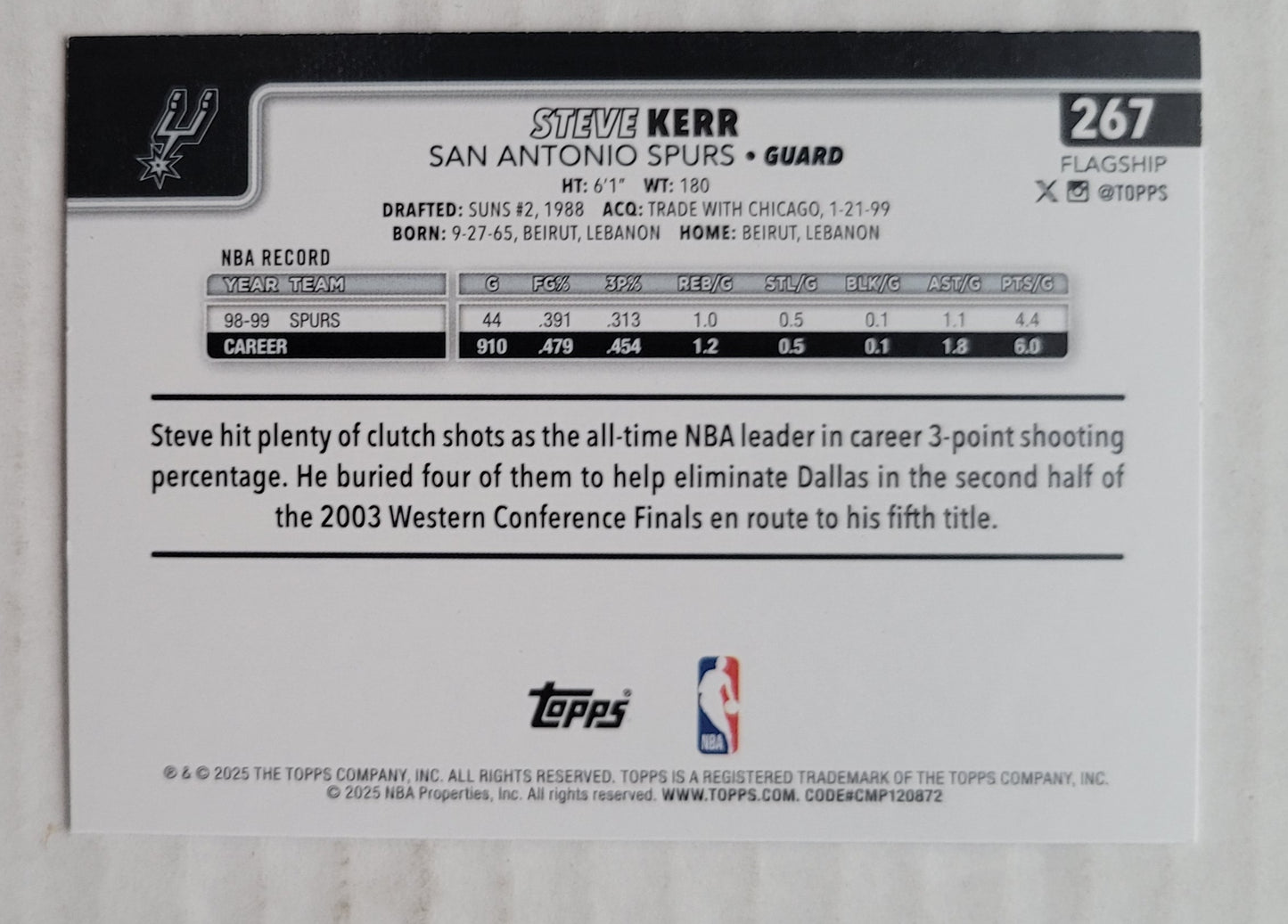 Steve Kerr - 2025-26 Topps Sandglitter #267