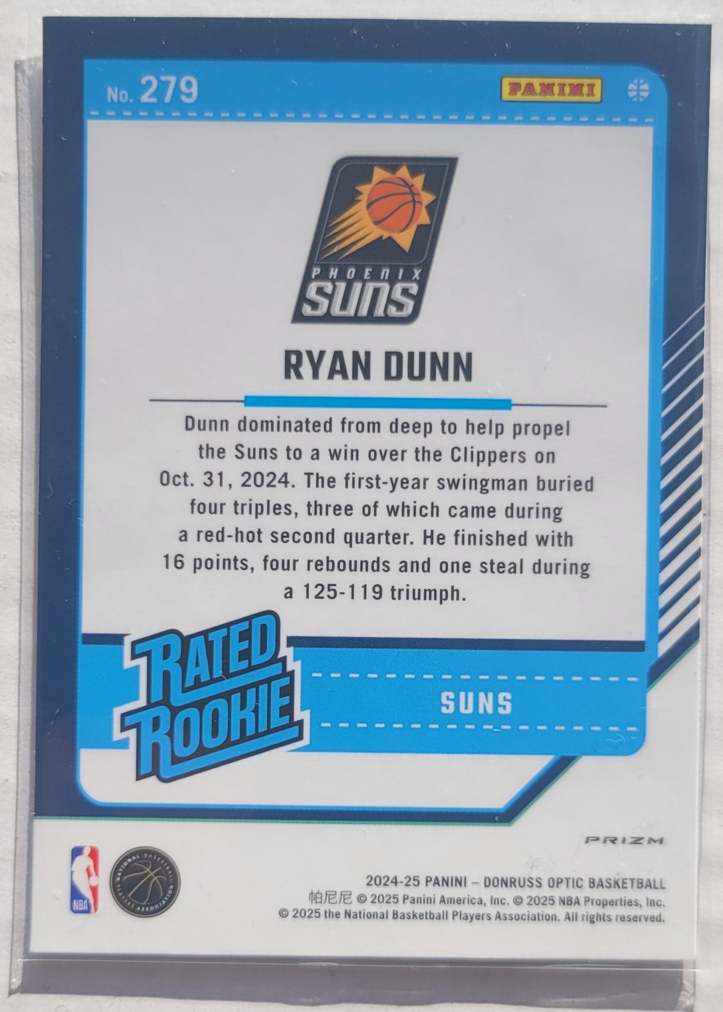 Ryan Dunn - 2024-25 Donruss Optic Holo #279 RR RC