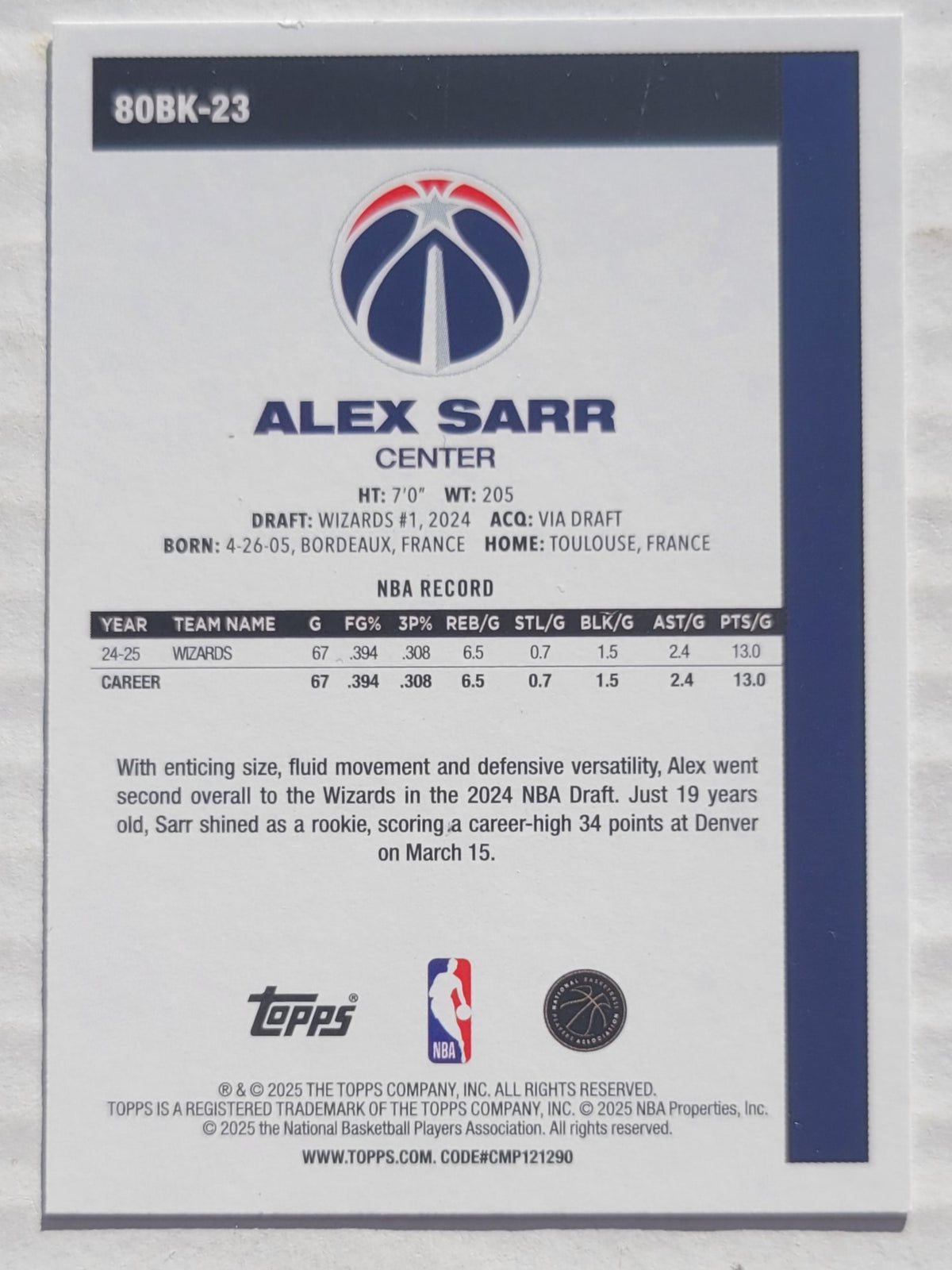 Alex Sarr - 2025-26 Topps '80-81 Topps #80BK23