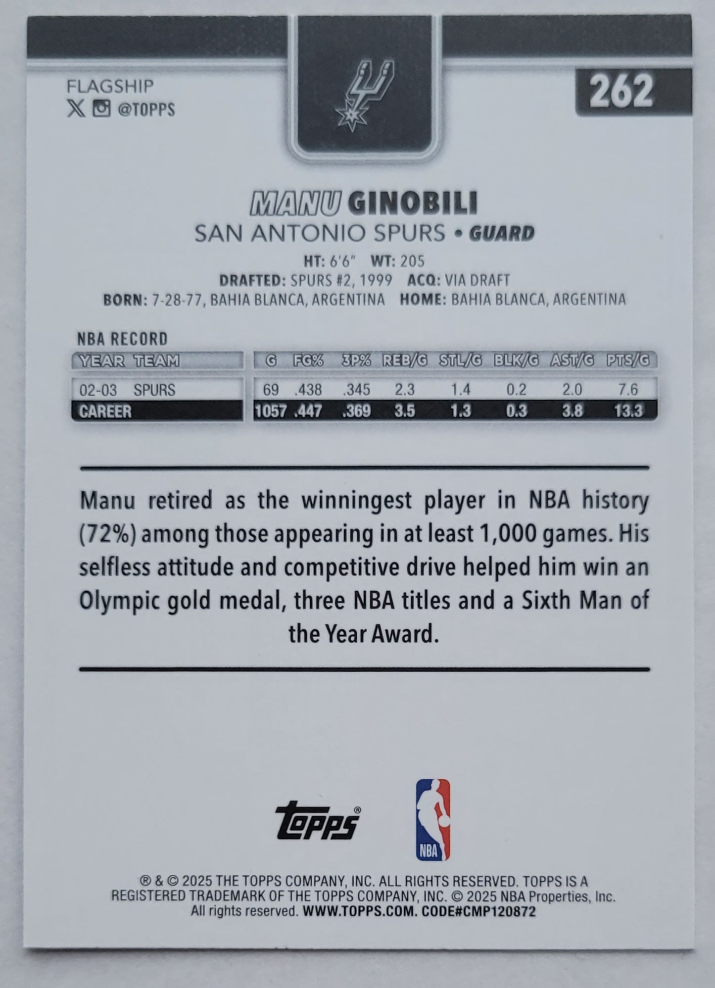 Manu Ginobili - 2025-26 Topps #262