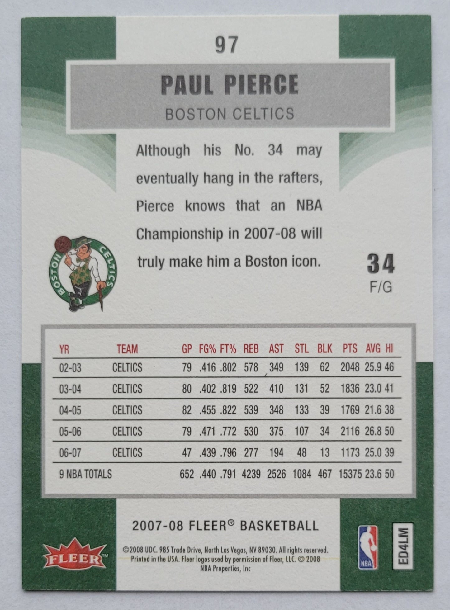 Paul Pierce - 2007-08 Fleer #97