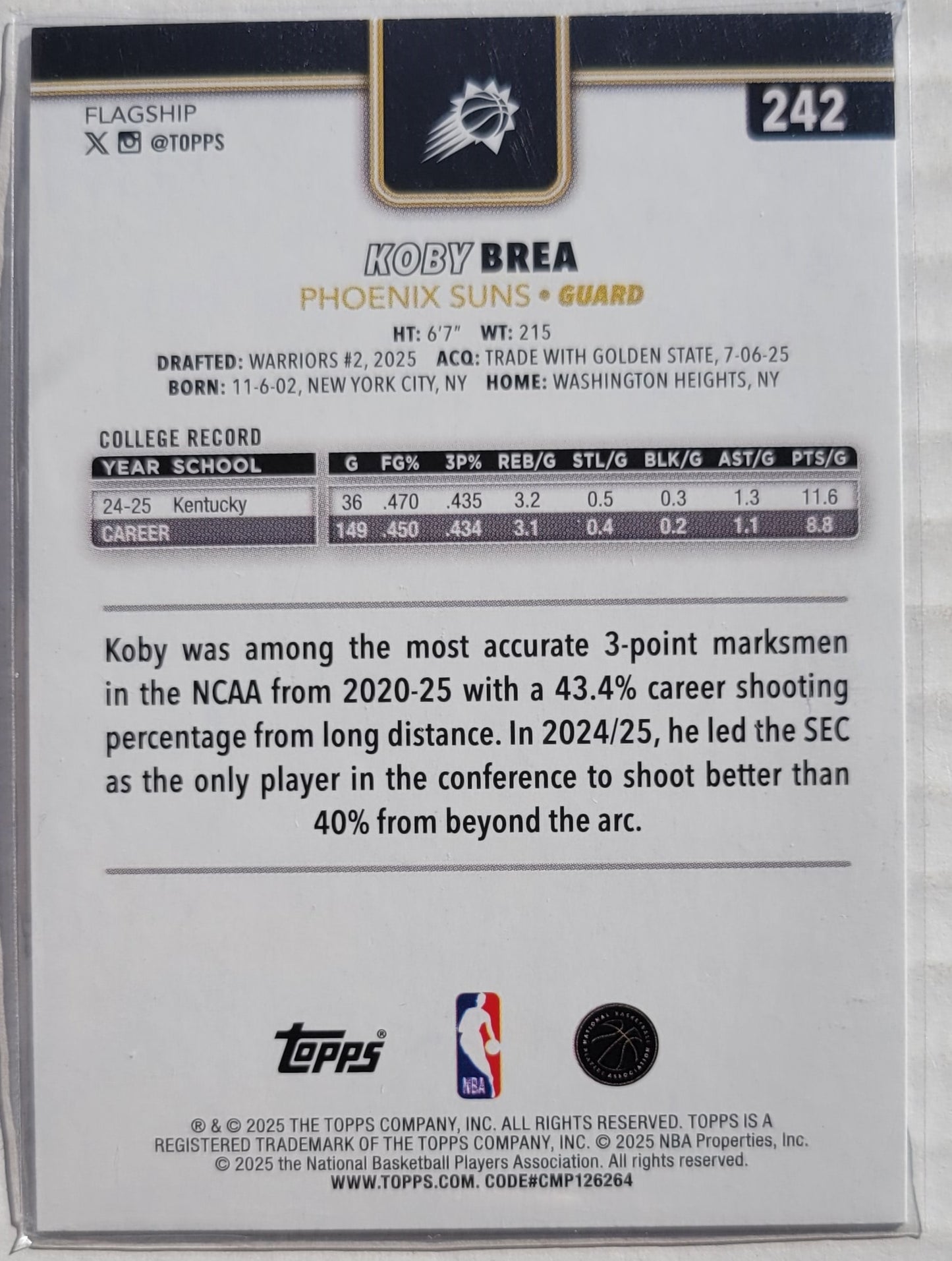 Koby Brea - 2025-26 Topps Blackout #242 RC