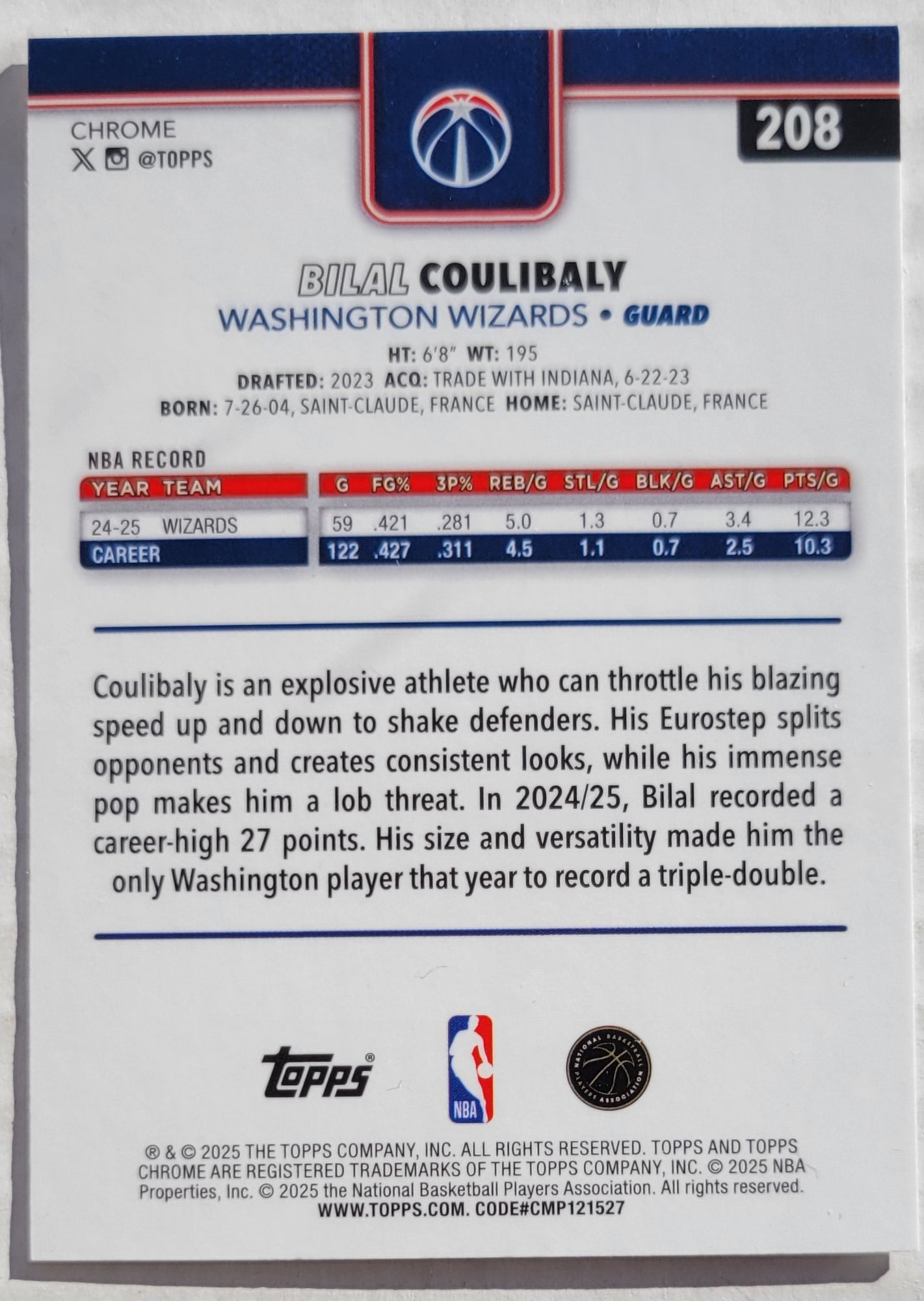 Bilal Coulibaly - 2025-26 Topps Chrome #208