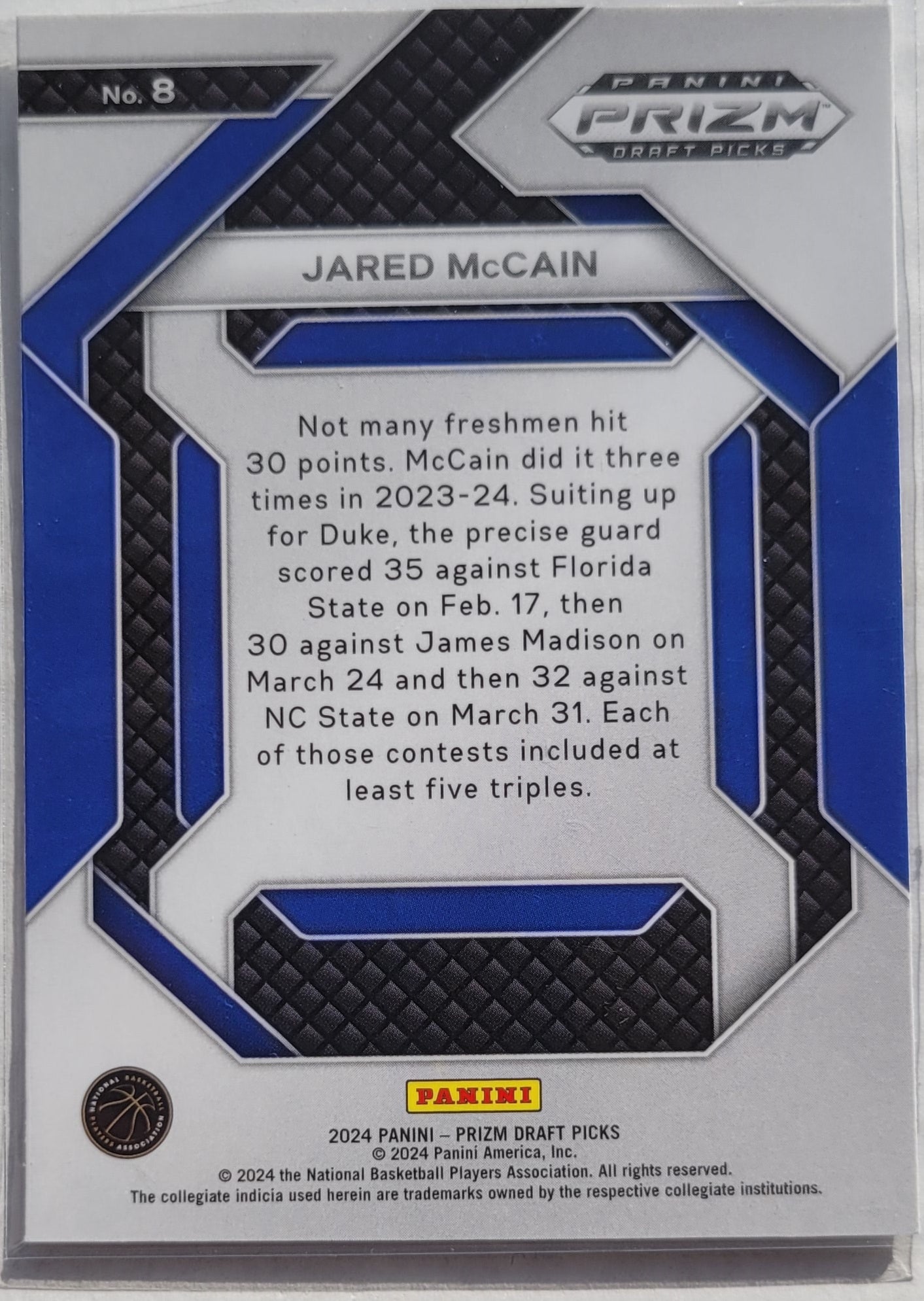 Jared McCain - 2024-25 Panini Prizm Draft Picks New Recruits #8