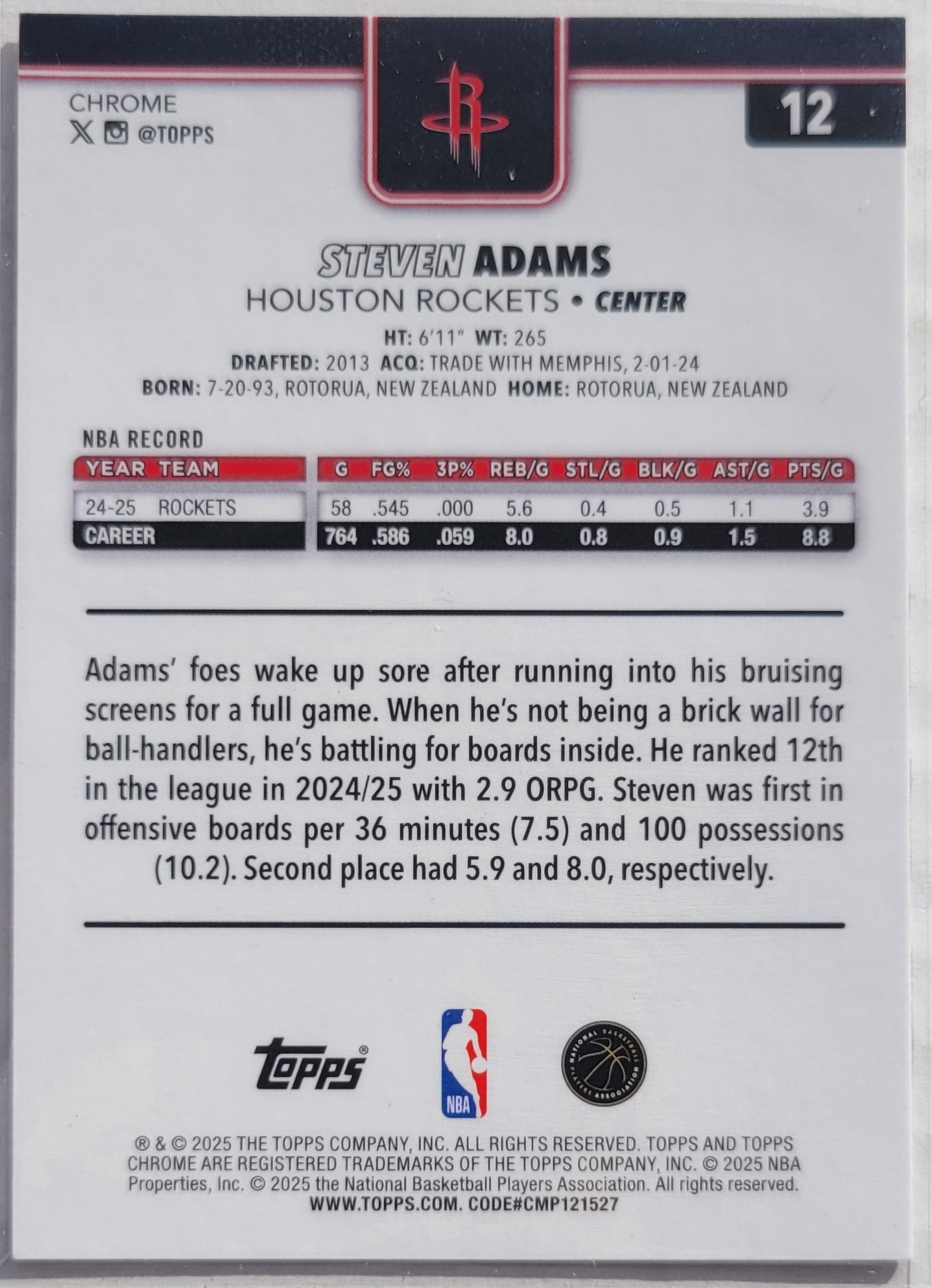 Steven Adams - 2025-26 Topps Chrome Red White and Blue Refractors #12