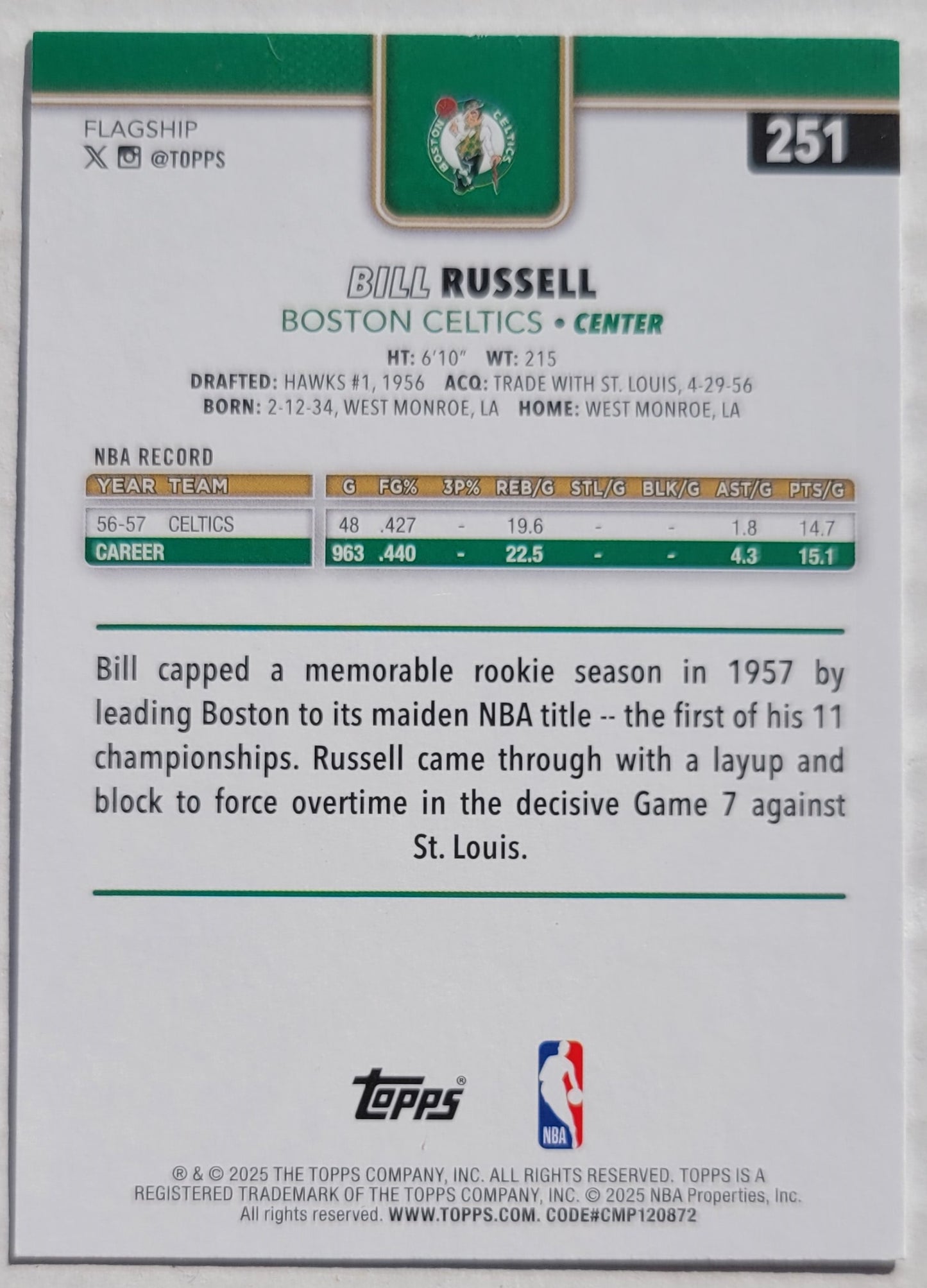 Bill Russell - 2025-26 Topps #251