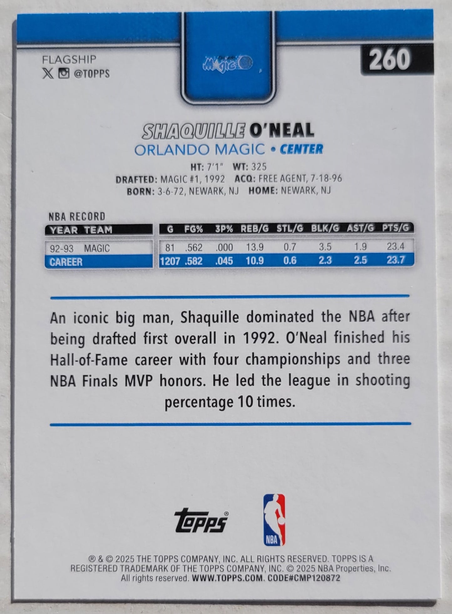 Shaquille O'Neal - 2025-26 Topps #260