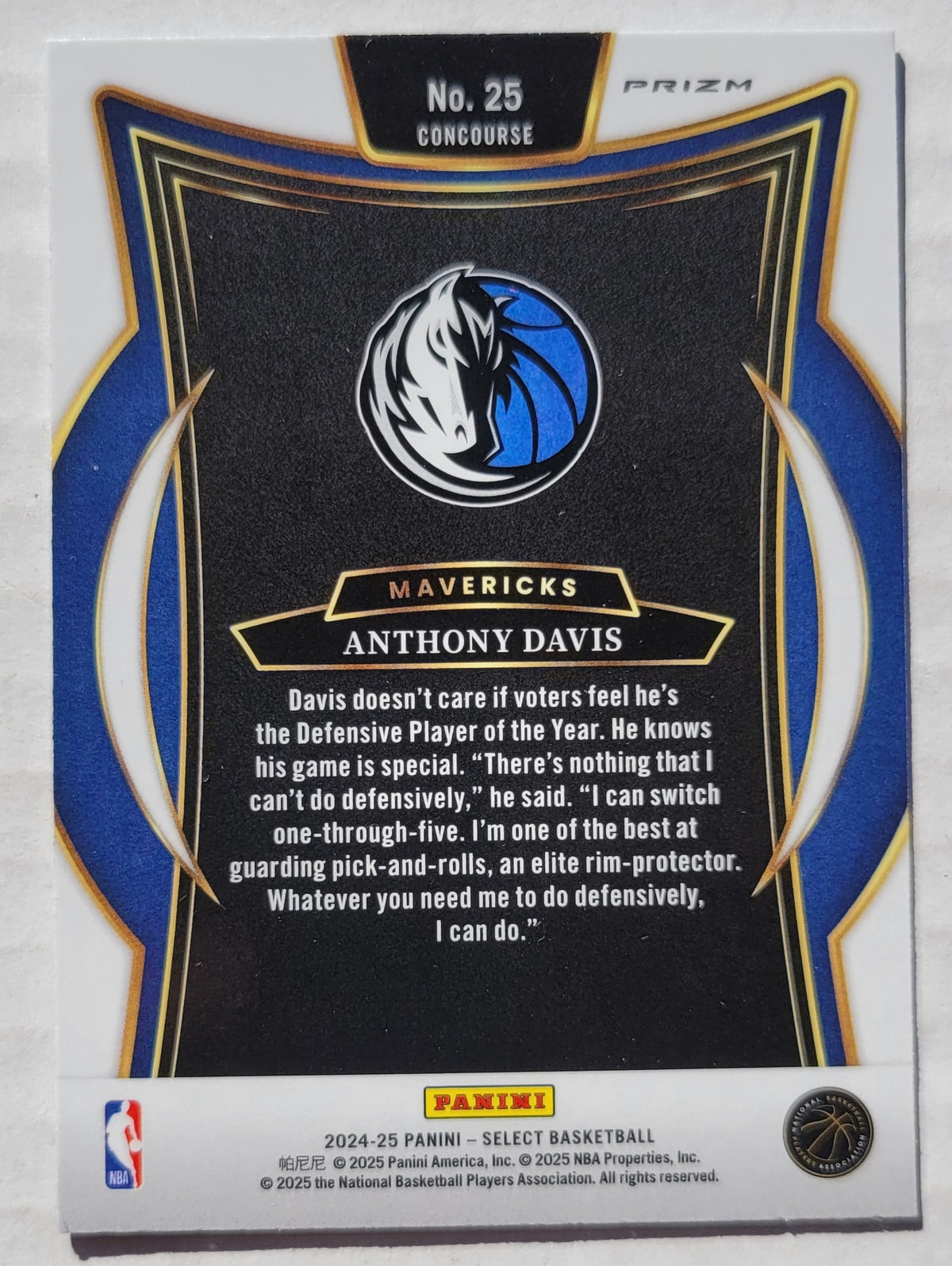 Anthony Davis - 2024-25 Select Blue Cracked Ice Prizms #25