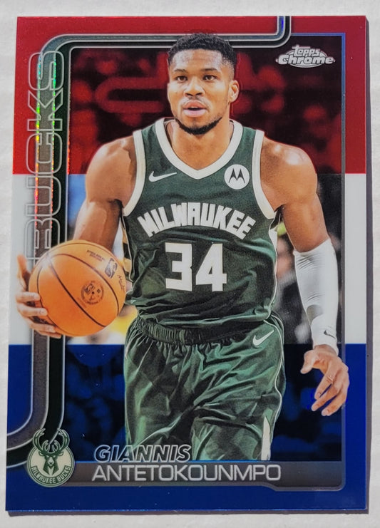 Giannis Antetokounmpo - 2025-26 Topps Chrome Red White and Blue Refractors #137