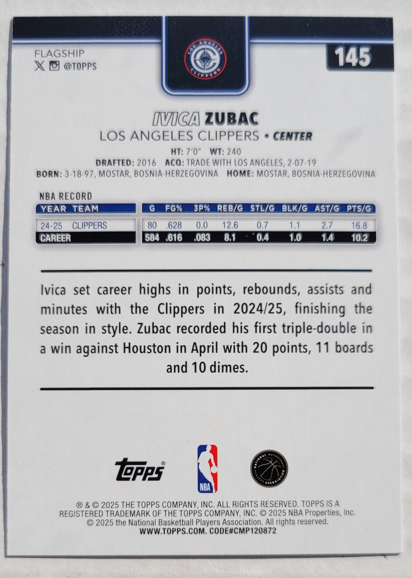 Ivica Zubac - 2025-26 Topps Rainbow Foilboard #145
