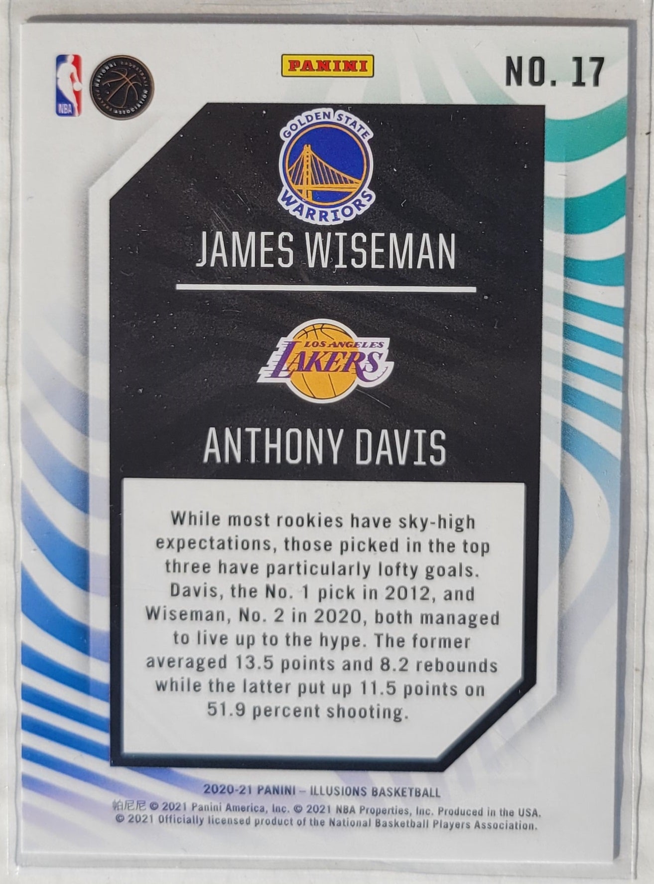 James Wiseman / Anthony Davis - 2020-21 Panini Illusions Rookie Reflections #17