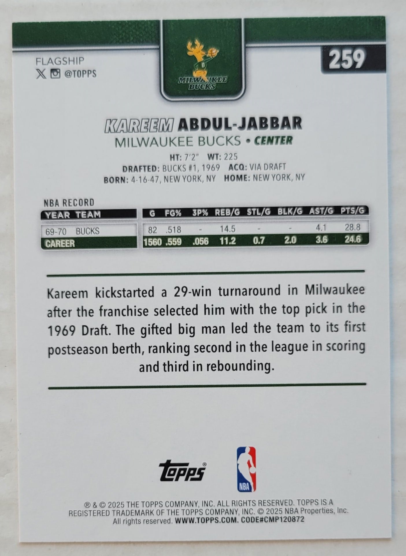 Kareem Abdul-Jabbar - 2025-26 Topps #259
