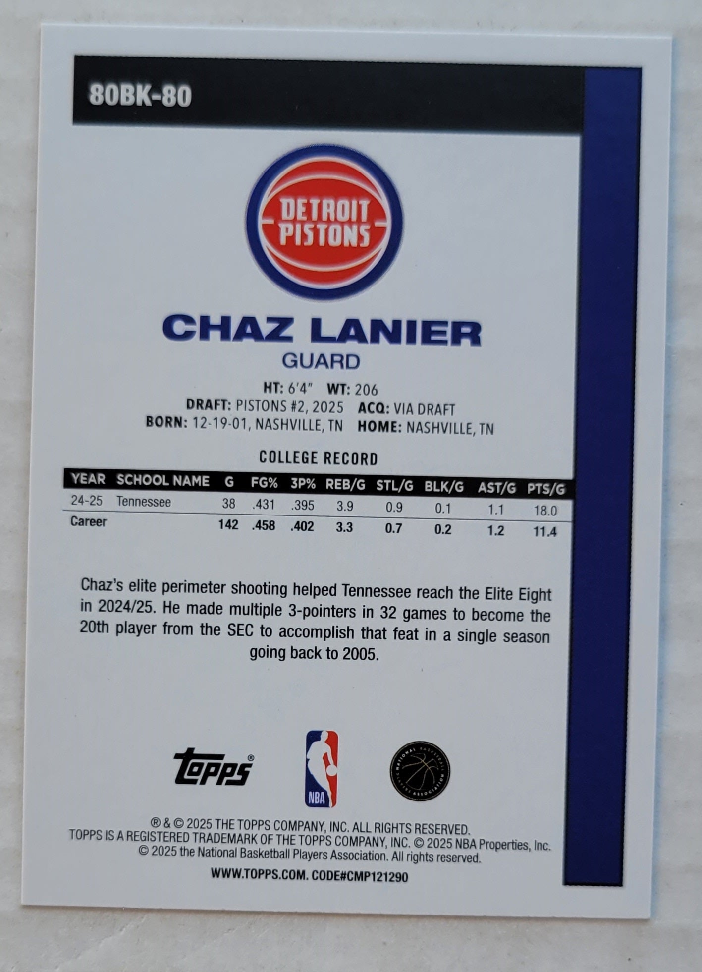 Chaz Lanier - 2025-26 Topps '80-81 Topps #80BK80