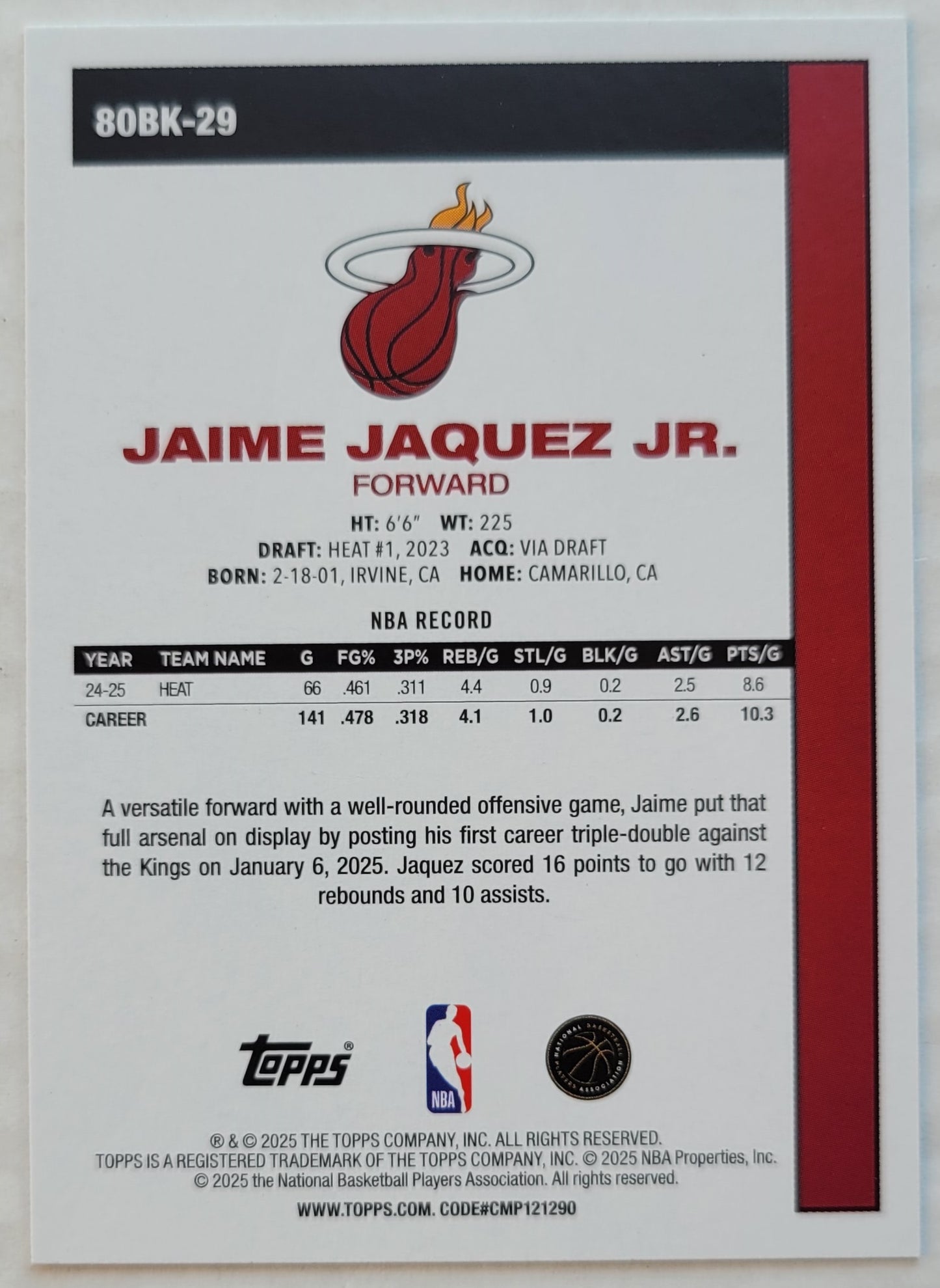 Jaime Jaquez Jr. - 2025-26 Topps '80-81 Topps #80BK29